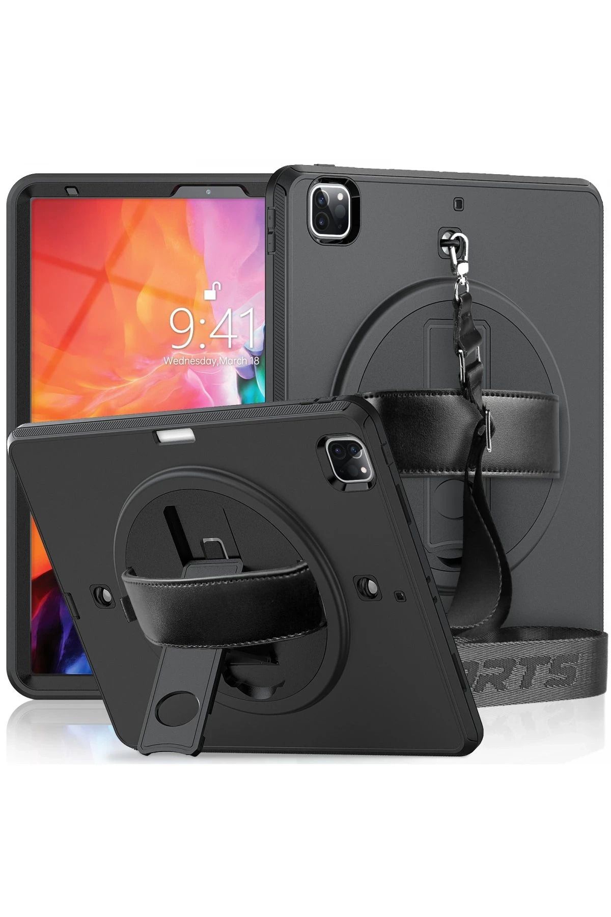 NewFace iPad Pro 12.9 (2021) Kılıf Strap-C Otterbox Tablet Kapak - Siyah JOJUA