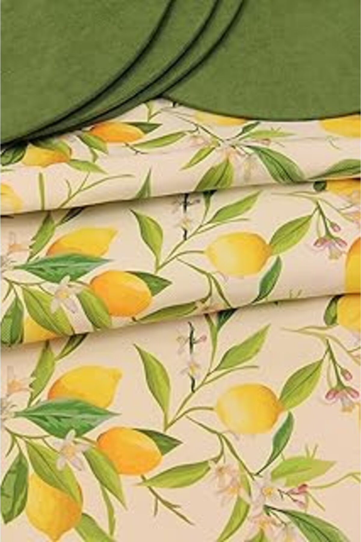 TBSProjects Limon Desenli Beyaz Zemin Arka Plan Dijital Baskılı Runner Amerikan Servis 40X150 Cm
