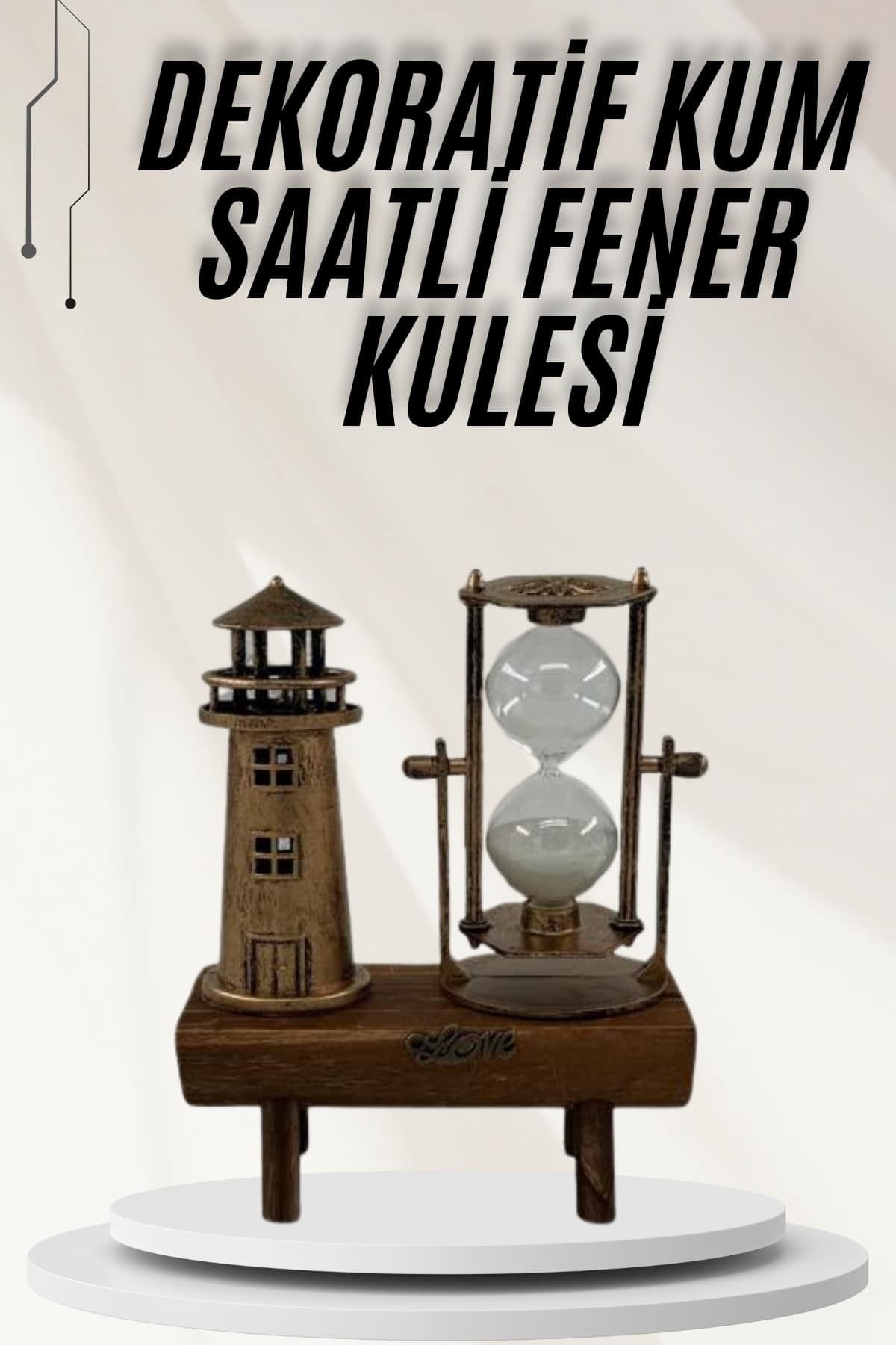 ASTRALTECH Hediyelik Eşya Retro Ahşap Deniz Feneri Kum Saati Biblo