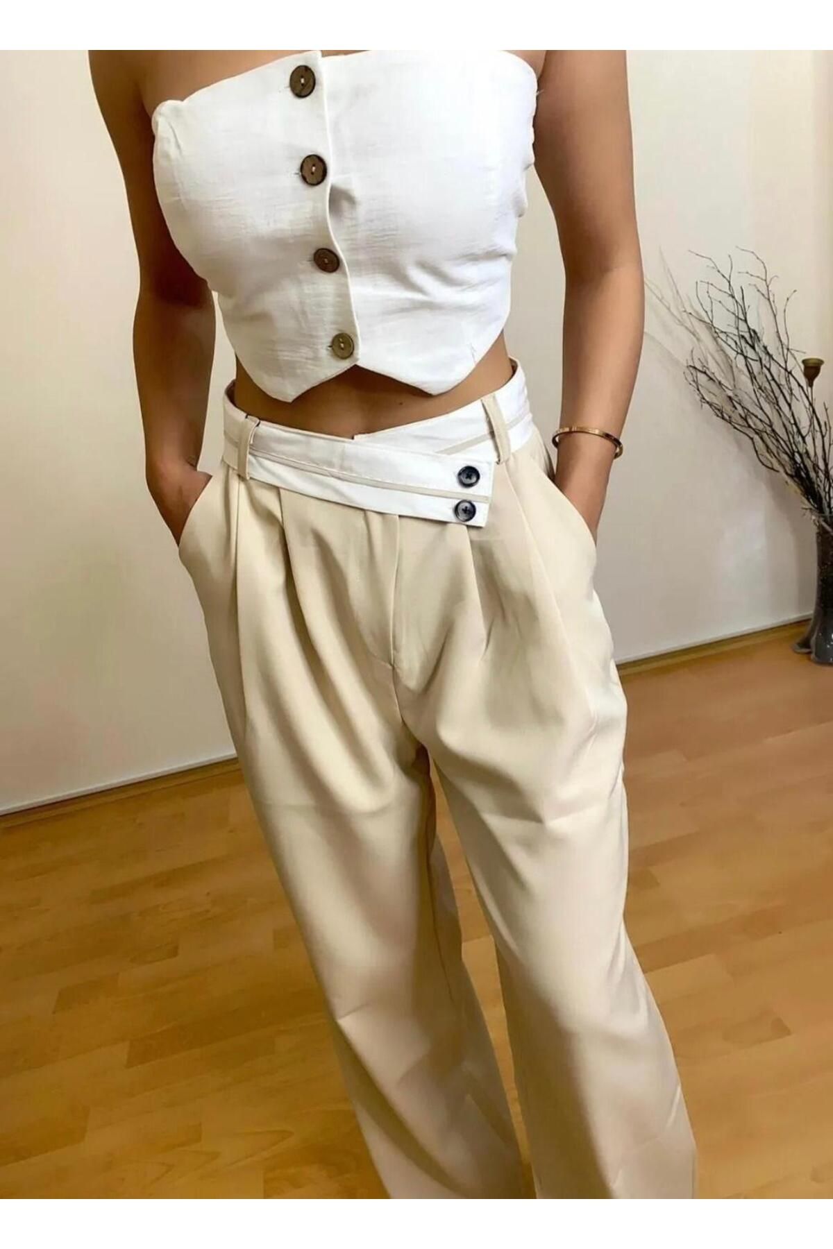 MODA Bel Detaylı Palazzo Pantolon