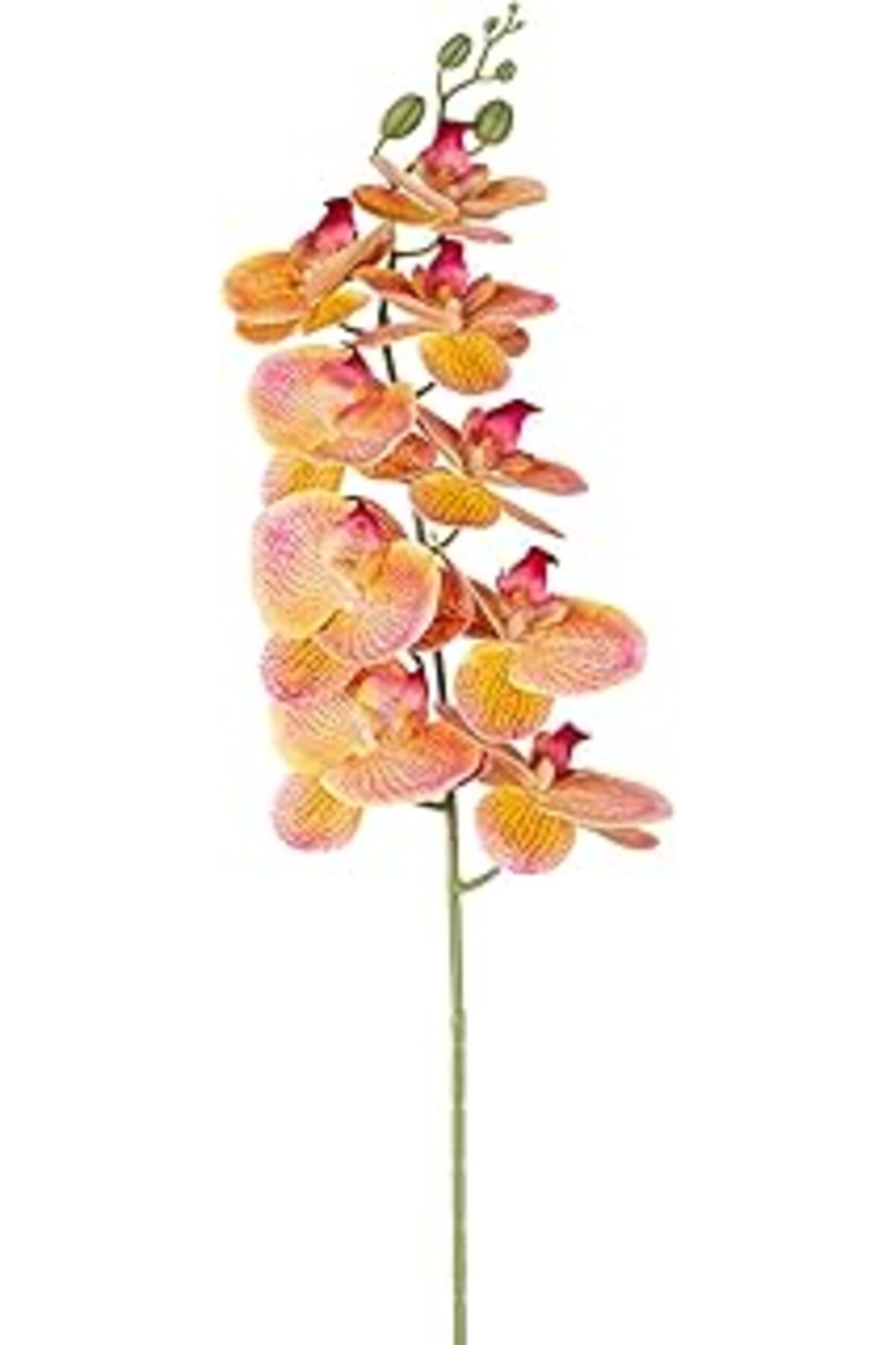 Mu Art Ahşap Herdekora Yapay Orkide Gerçek Dokunuş Pembe-Sarı 95 Cm.