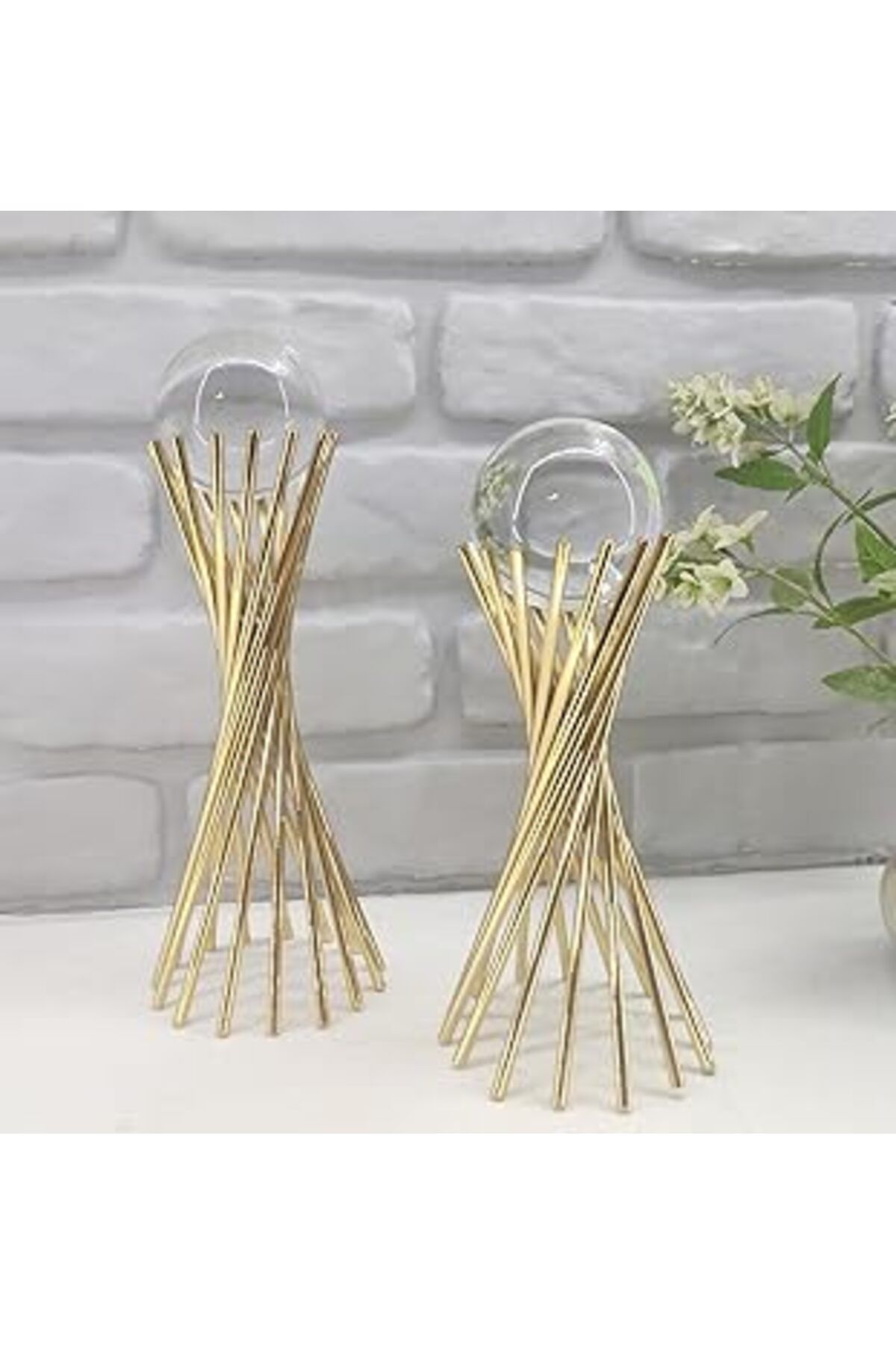 karadağsb Gold Kaplama Metal 2'Li Set Salon Burgu Model Kristal Cam Toplu Aksesuar Dekorasyon Biblo Obje