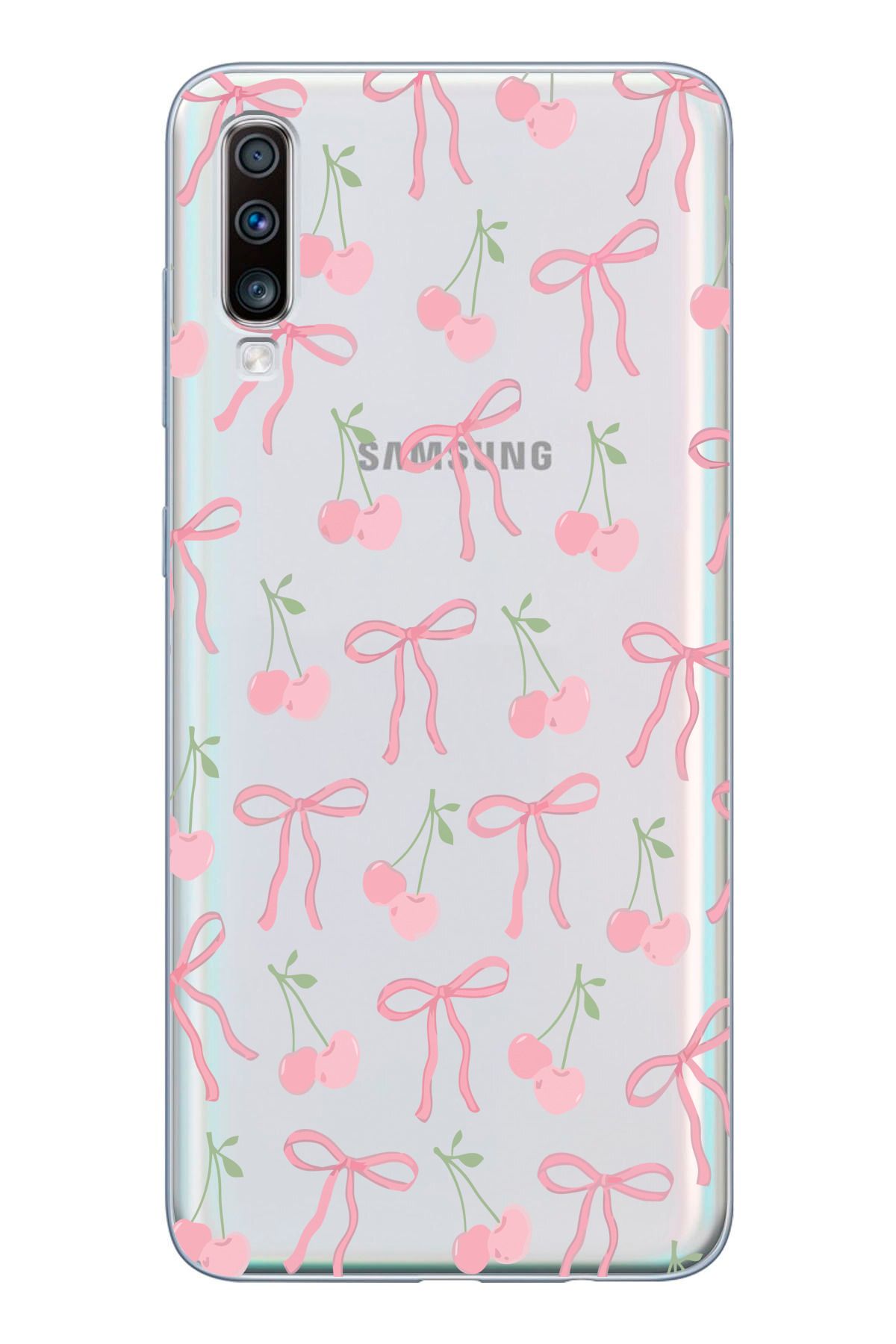moonset Samsung Galaxy A70 Uyumlu Kiraz ve Fiyonk Tasarımlı Baskılı Şeffaf Telefon Kılıfı