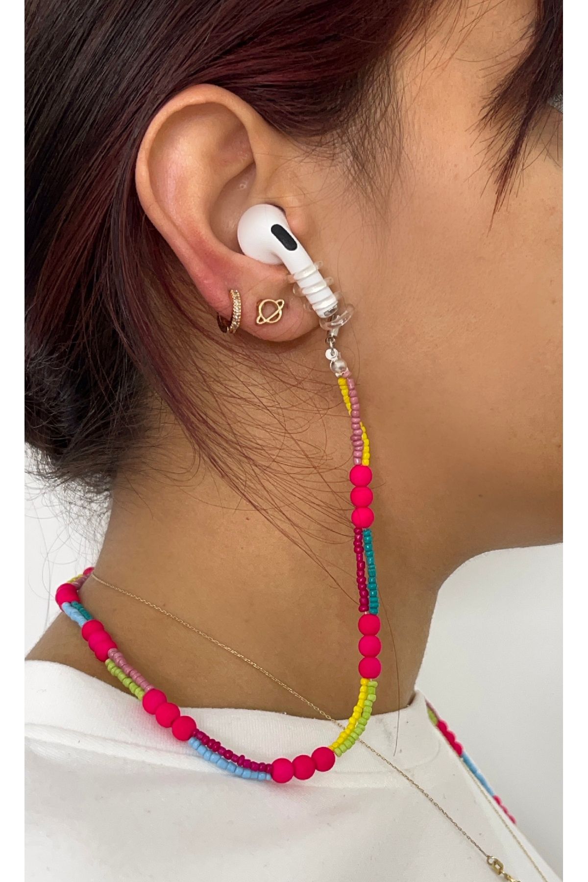 Alien Tailor Airpods vb. bluetooth kulaklık askısı ipi boyunluk aksesuar renkli kum boncuk