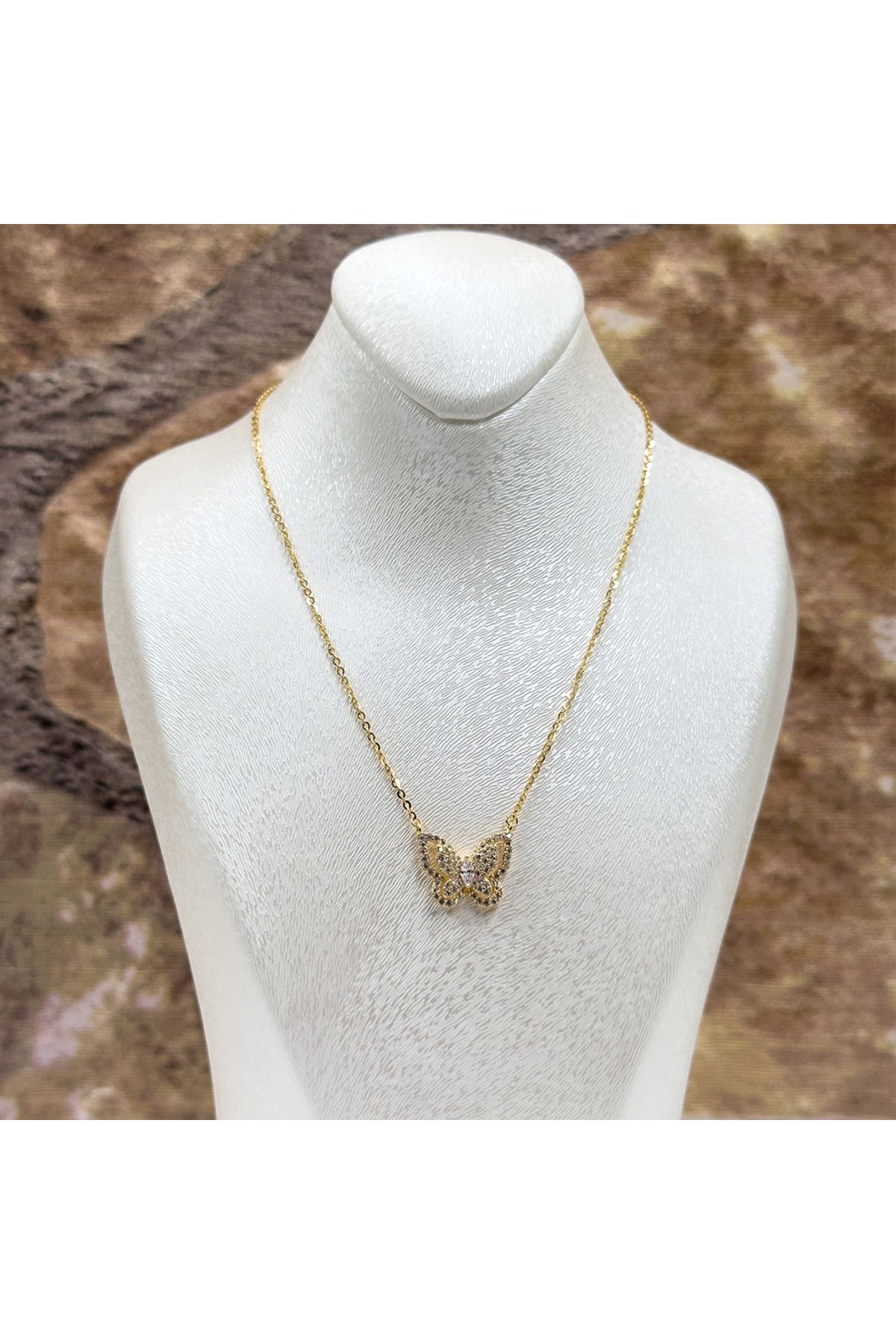 Livora Jewelry Gold Renk Kelebek Gümüş Kolye