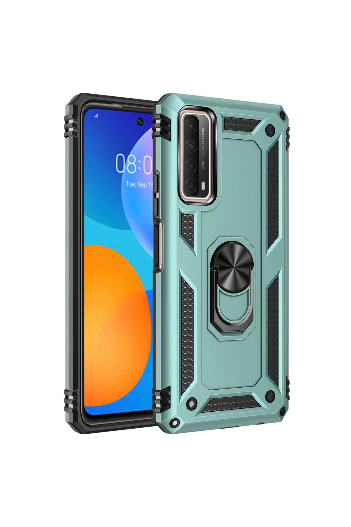 NewFace Huawei P Smart 2021 Kılıf Sofya Yüzüklü Silikon Kapak - Yeşil HNZRN