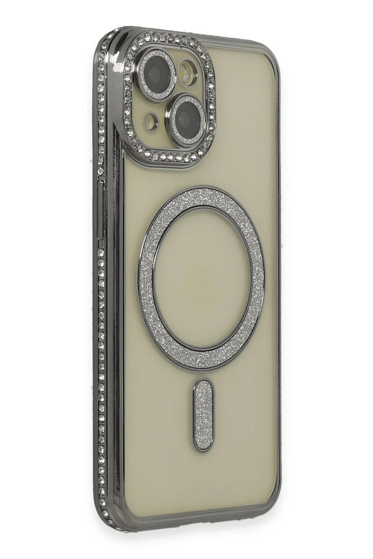 NewFace iPhone 15 Kılıf Joke Simli Magneticsafe Kılıf - Gri JOJUA