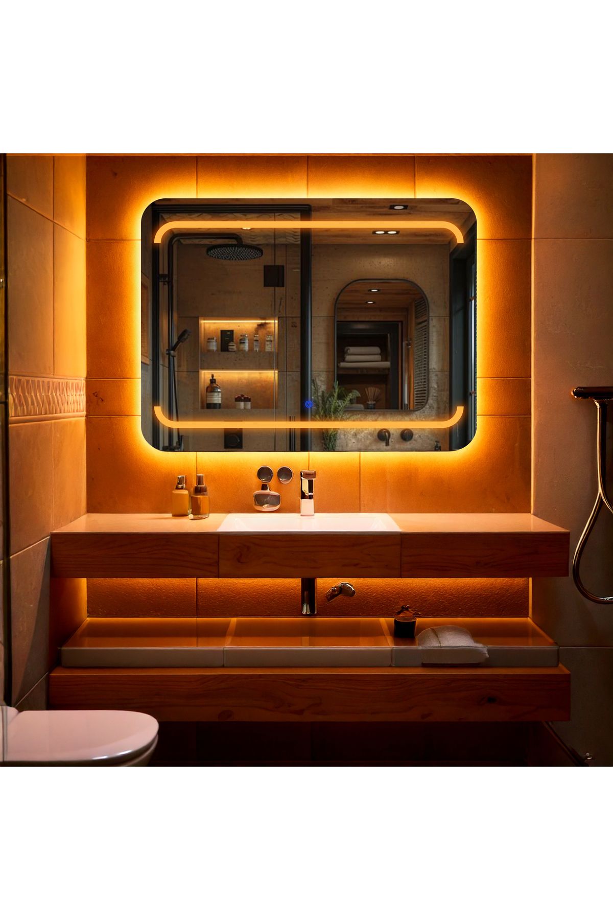 lumora mirror design Recta Amber Led'li Kumlamalı Lavabo & Banyo Aynası (Dokunmatik Sensörlü)