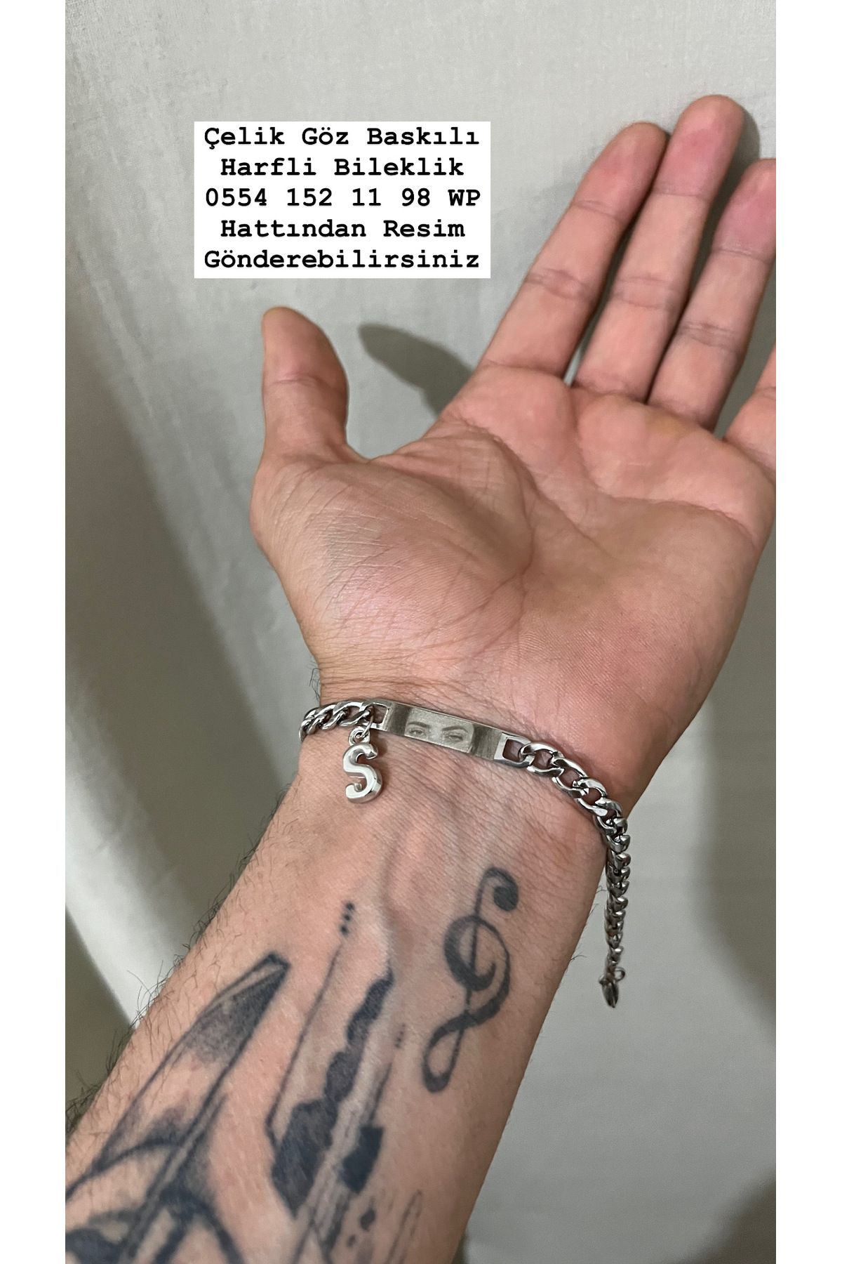 Çelik Baş Harfli Göz Baskılı Çelik Bileklik - En Tatlı Hediye