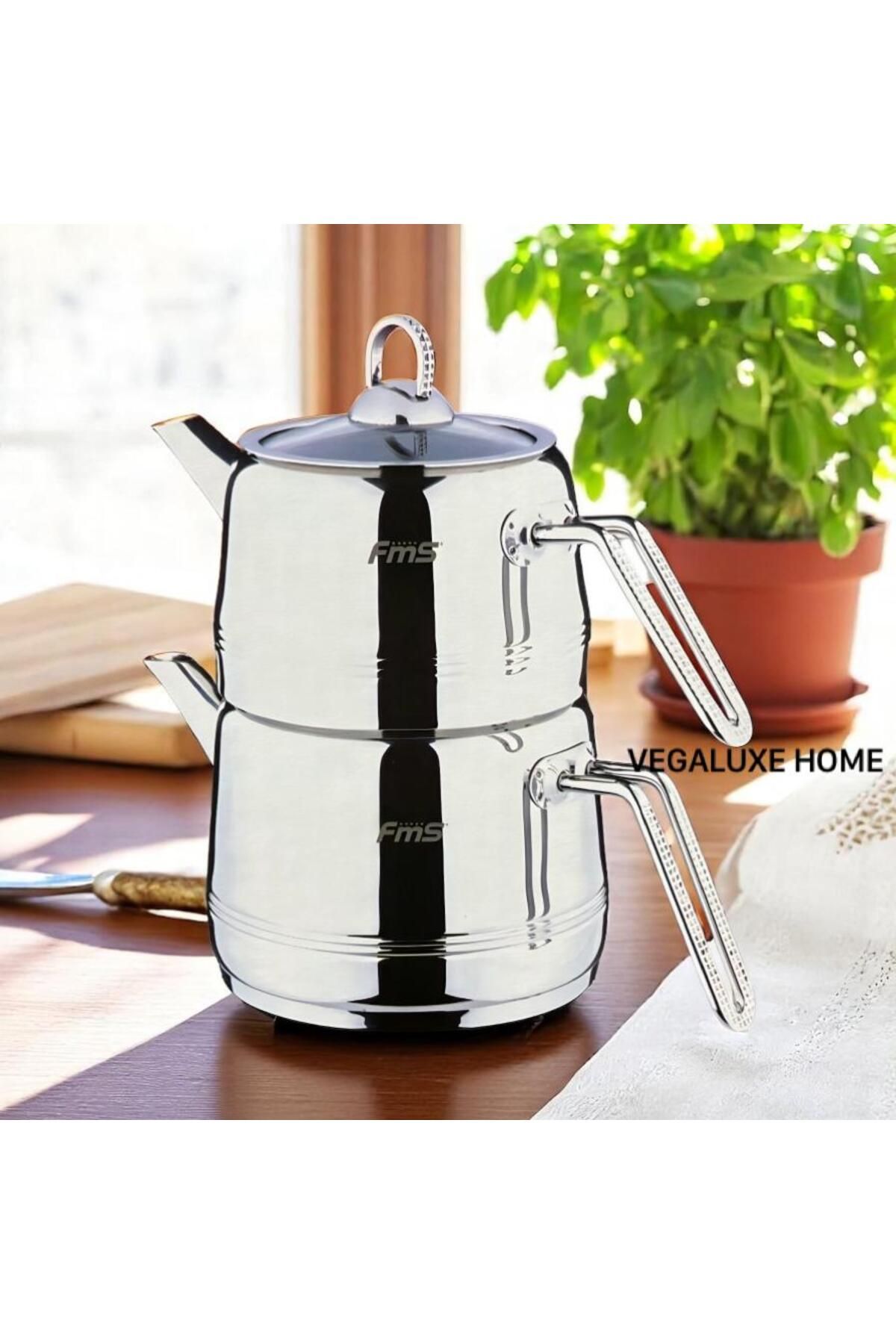 FMS Burcu Büyük Boy Çelik Çaydanlık (Üst Demlik 1,5 L - Alt 3 L)