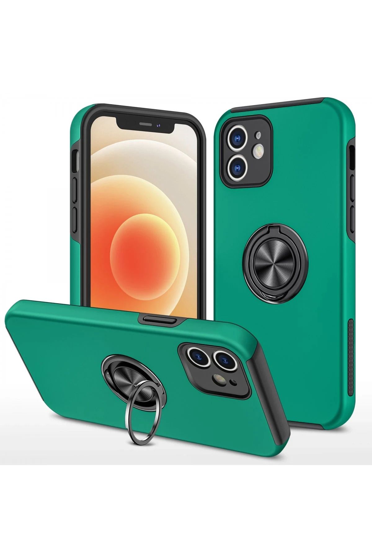 NewFace iPhone 12 Kılıf Elit Yüzüklü Kapak - Yeşil BSTMY
