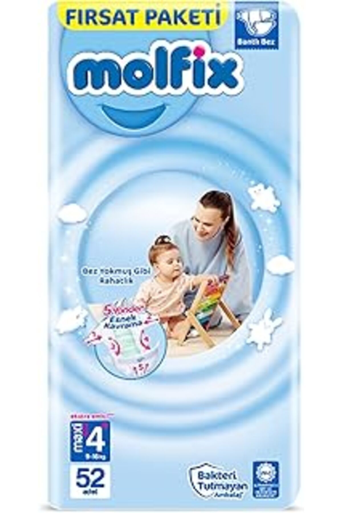 Mu Art Ahşap Molfix Bebek Bezi 4 Beden Maxi Plus Dev Ekonomik Paket 52 Adet