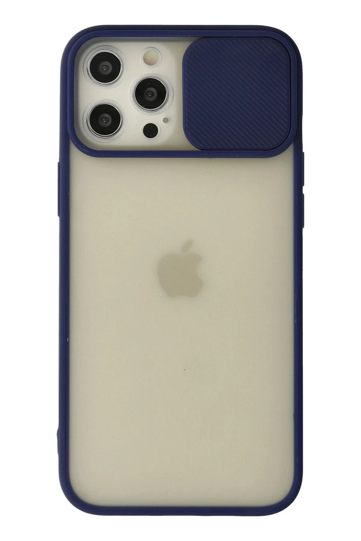NewFace iPhone 12 Pro Max Kılıf Palm Buzlu Kamera Sürgülü Silikon - Lacivert YNSMR