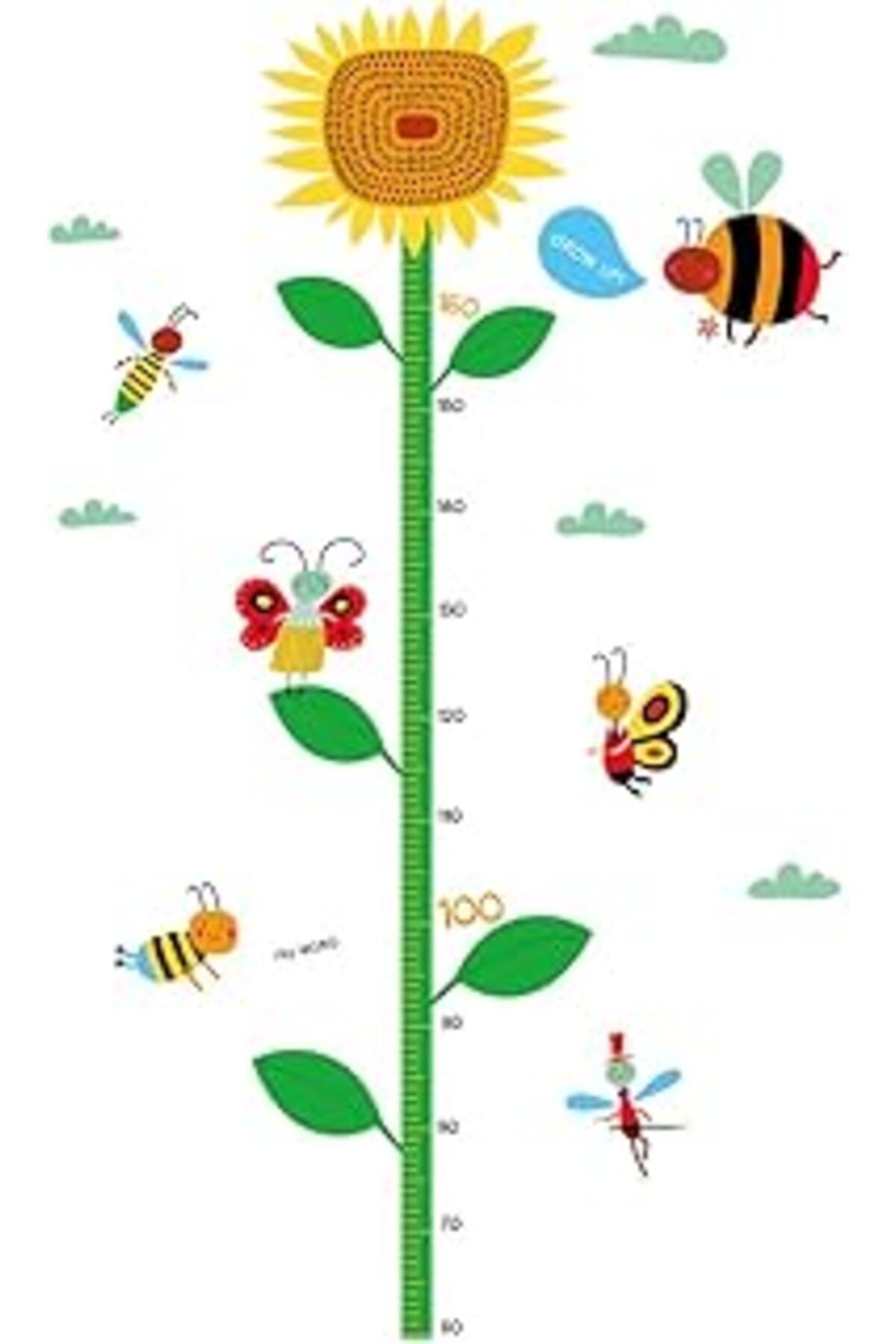 Mu Art Crystal Kids Winhappyhome Ayçiçeği Kinderhoehe Büyüme Mass Diyagramı Duvar Sanat Çıkartma Odası Oda