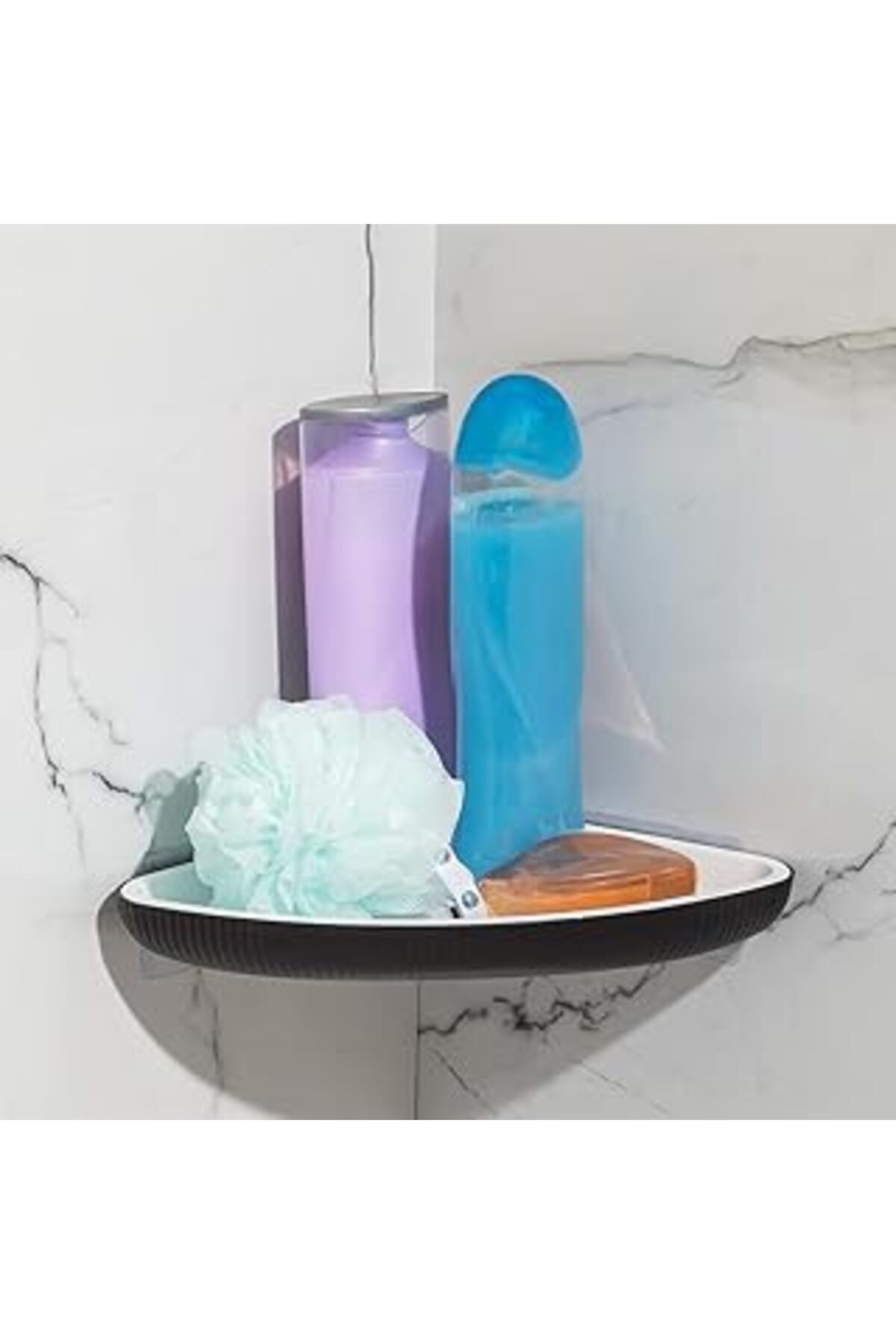 robotrend 0447 İstiridye Banyo Köşe Rafı - Paslanmaz Yapışkanlı Duş Rafı Banyo Düzenleyici Organizer - Siyah