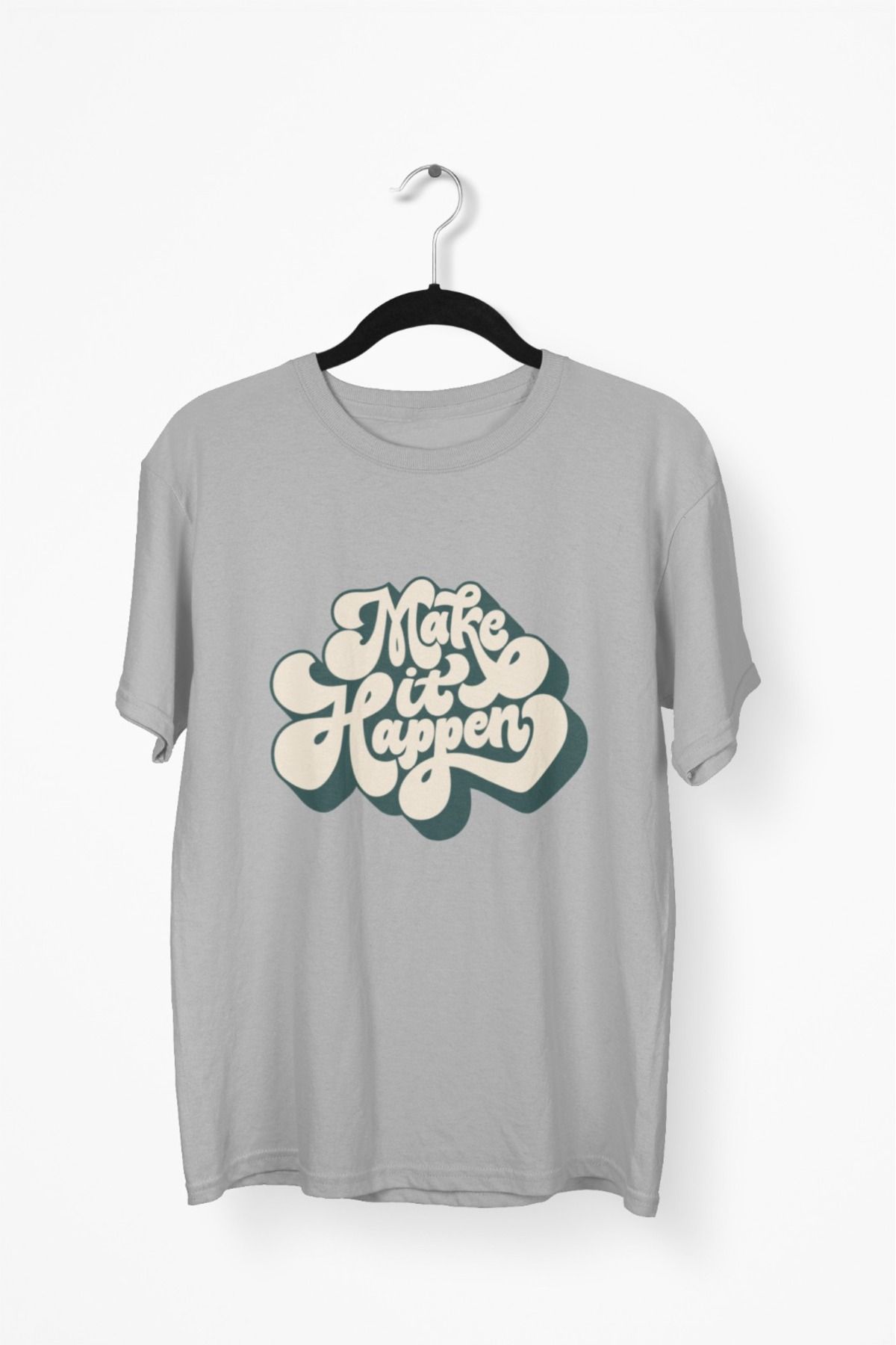 Butik ERKEK/KADIN -MAKE HIT HAPPEN- TRANSFER BASKILI YUVARLAK YAKA KISA KOL TİŞÖRT