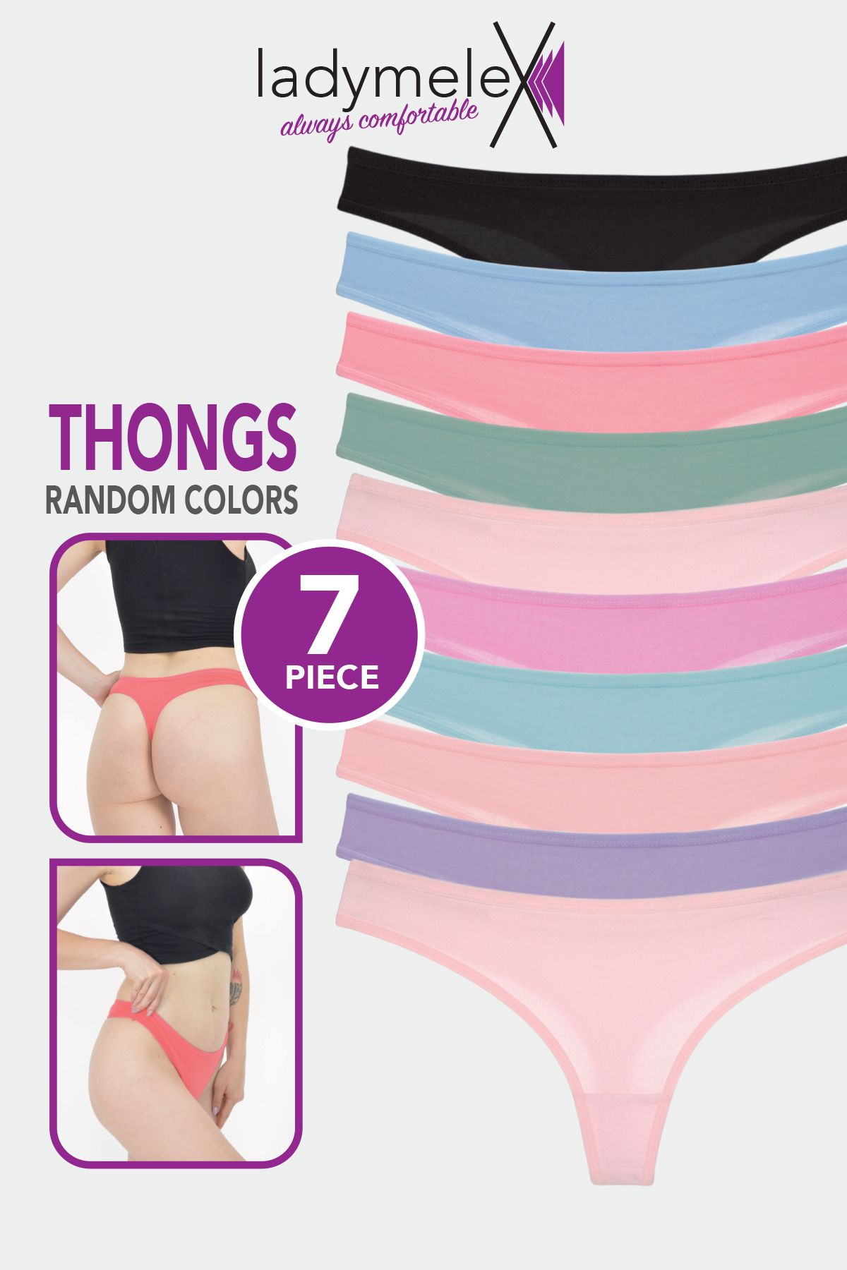 LadyMelex-Women Thong, 7-Pack String, Random Mixed Color, Soft Fabric 1
