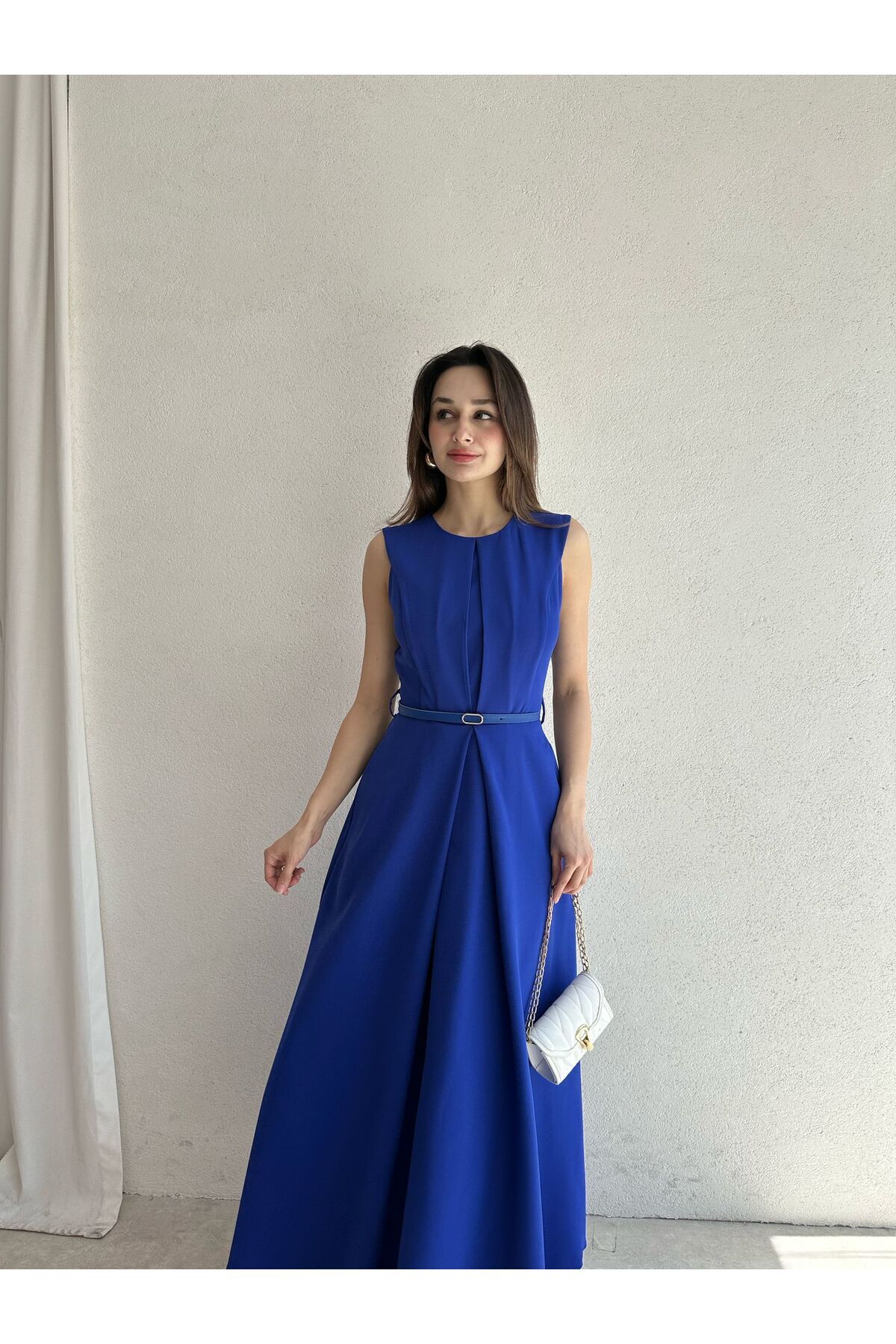 Mooi Butik ADMİRE Maxi Elbise 7430 - Saks Mavisi