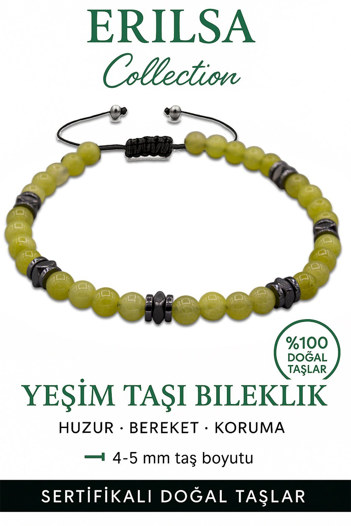 Erilsa Sertifikalı Terahertz - Olivin Yeşim Taşı Bileklik - İnce Model Şifa ve Uyum Enerjisi