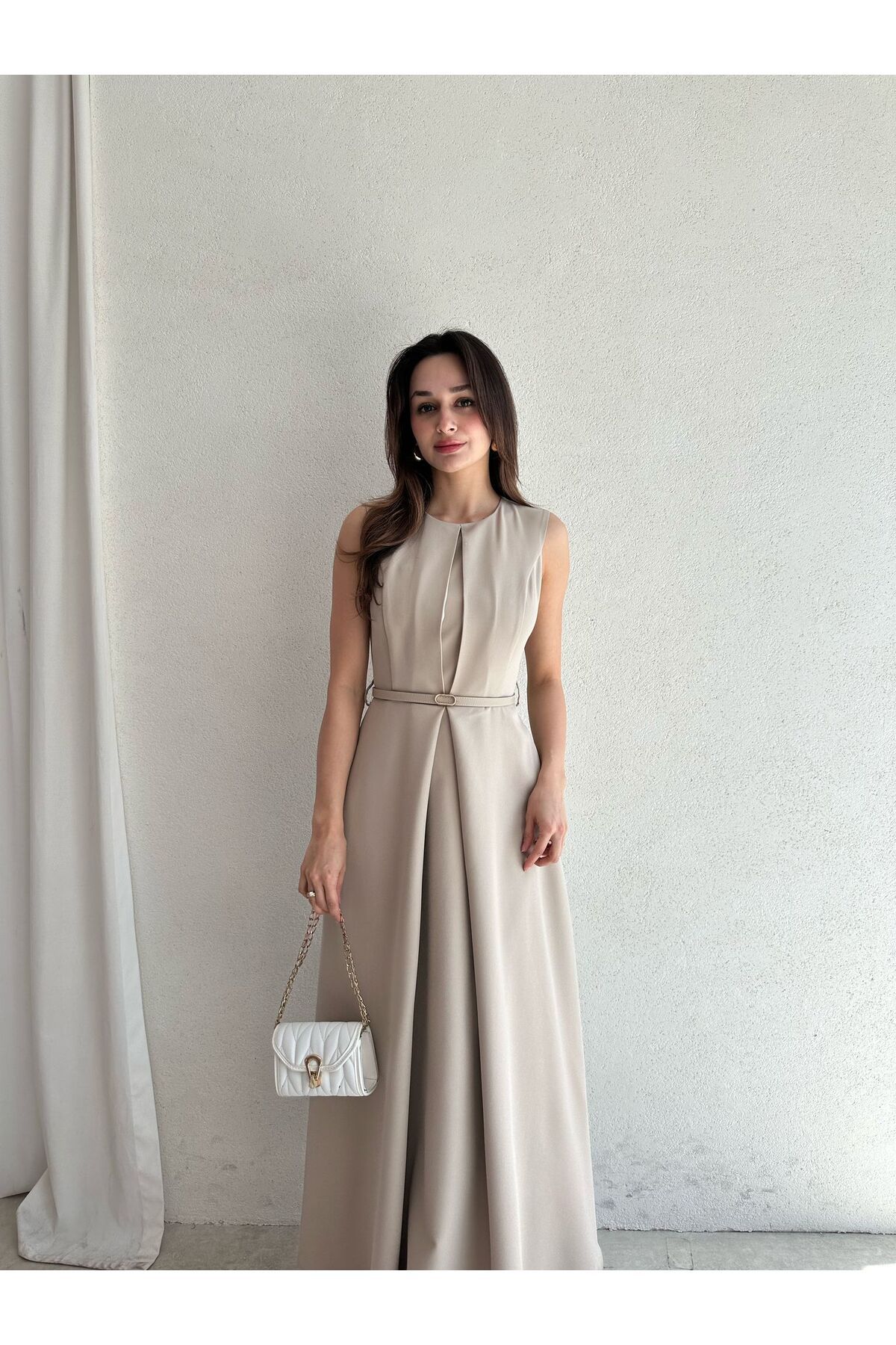 Mooi Butik ADMİRE Maxi Elbise 7430 - Bej