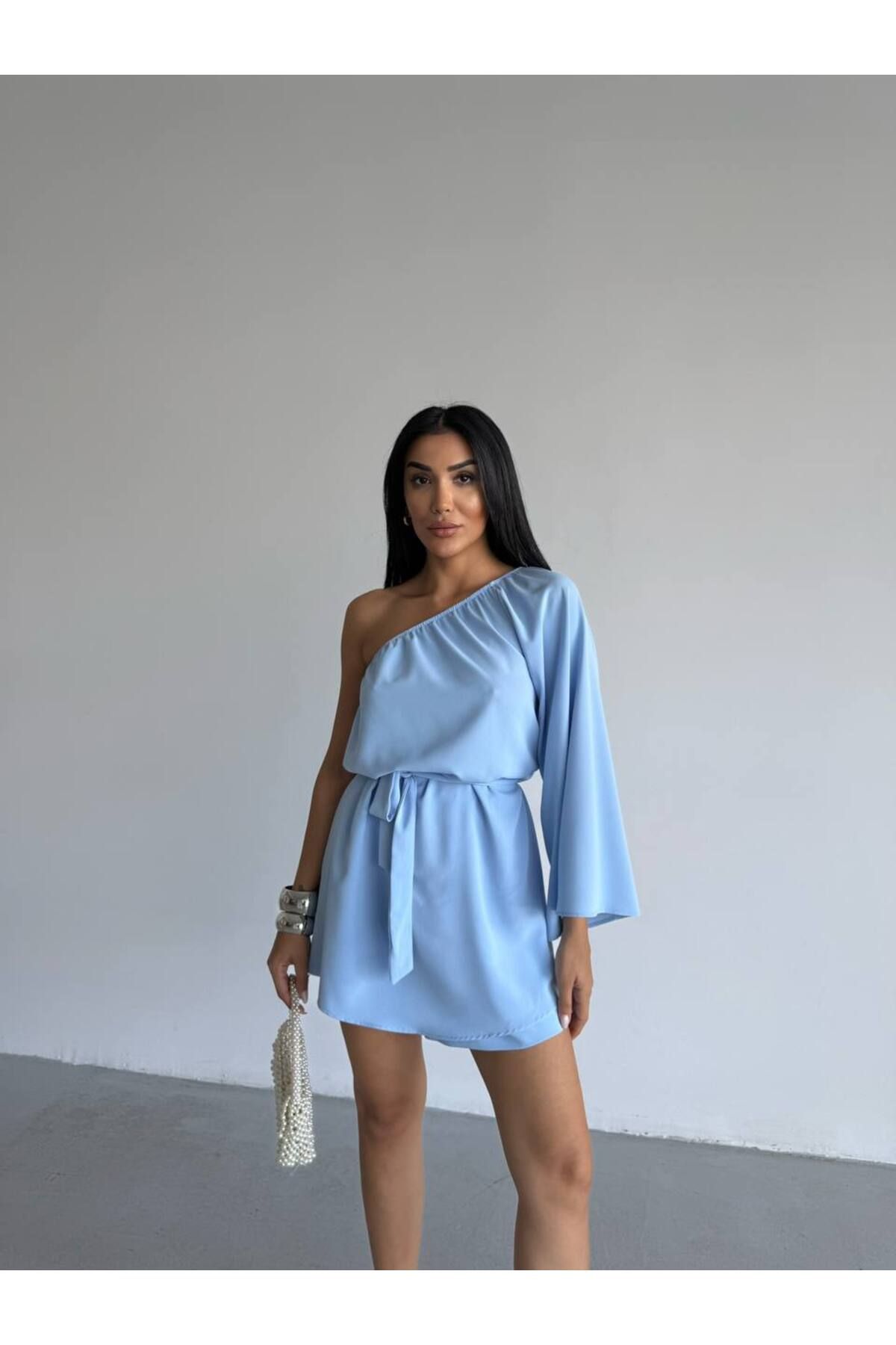 Castivo Fashion Tek Omuz Kuşaklı Şort mini Elbise
