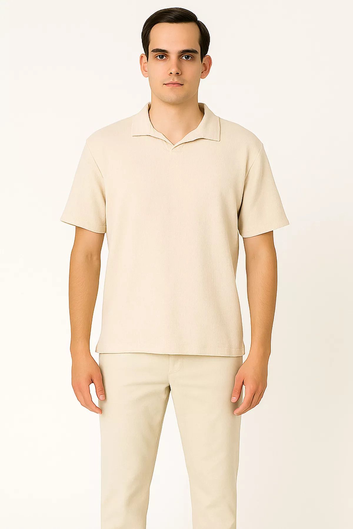 MİSHAR İTALİA Taş Erkek Polo Yaka Oversize Basic Tişört