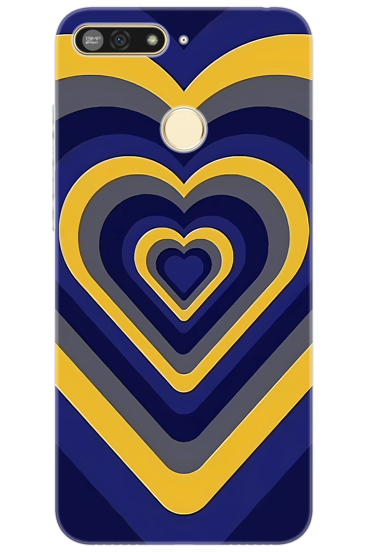 Ceppare Honor 7A (AUM-L29) Uyumlu Kılıf Desen Baskılı Silikon Sarı Lacivert Kalp STK:1003 CP-fQvnbiA