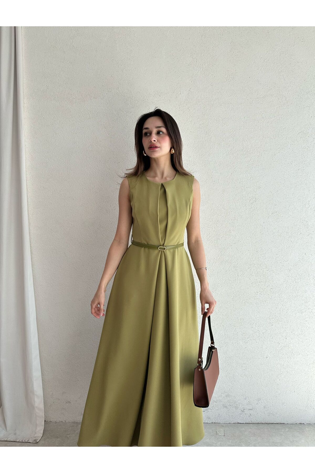 Mooi Butik ADMİRE Maxi Elbise 7430 - Yağ Yeşili