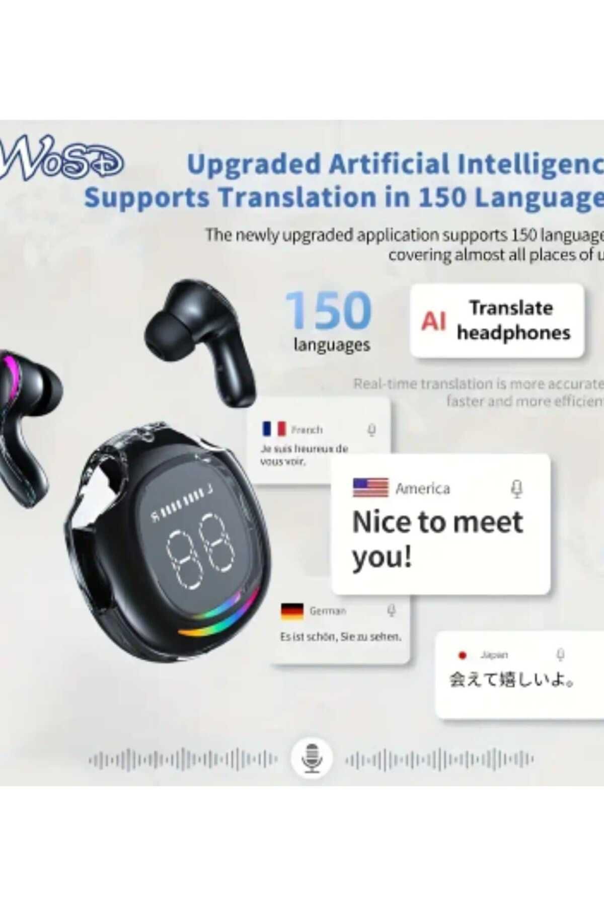 ÇEÇEN HOME AI destekli kulaklık 100'den fazla dil kablosuz stereo müzik çal,ma, konferans kaydı çevirisi