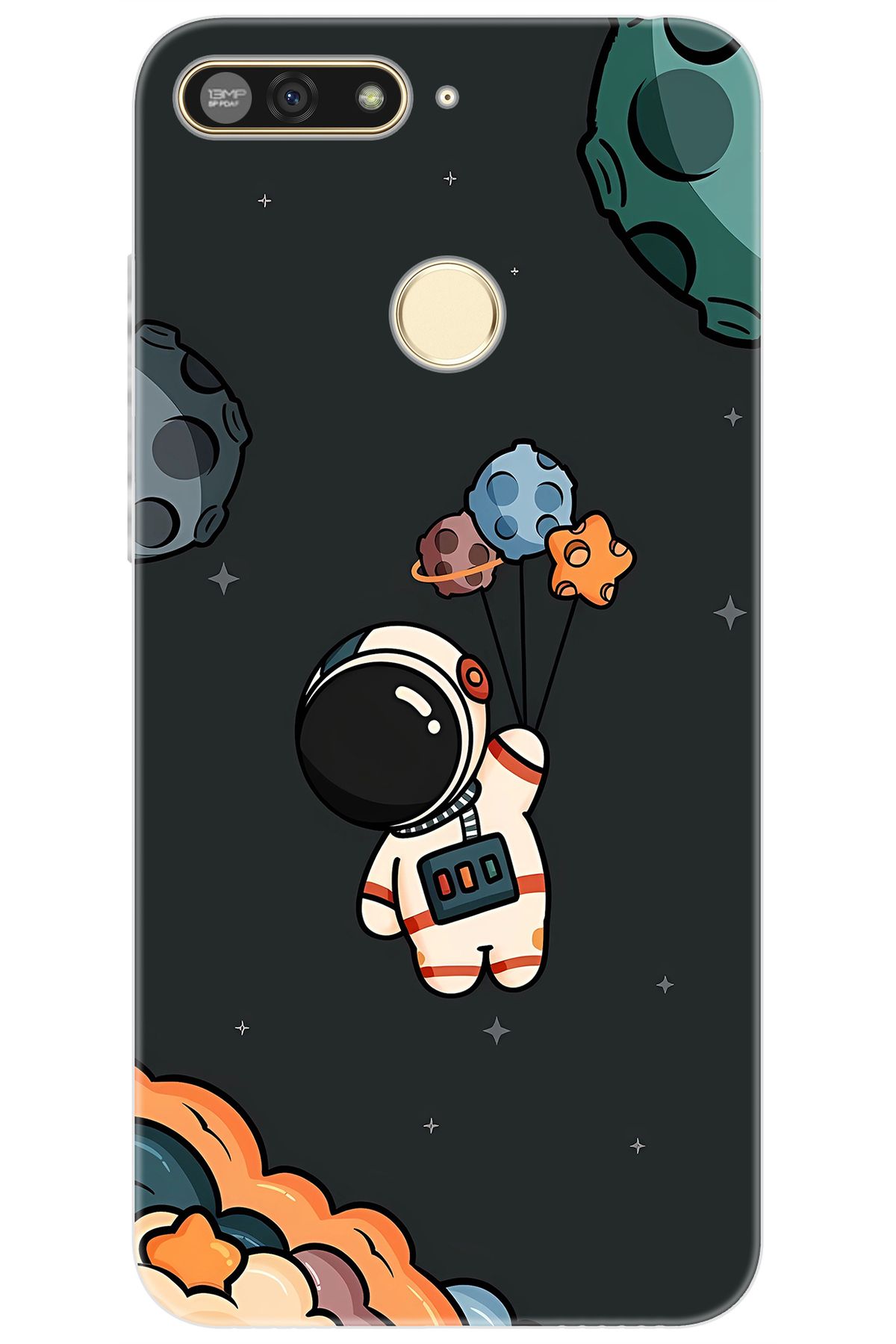 Ceppare Honor 7A (AUM-L29) Uyumlu Kılıf Desen Baskılı Silikon Astronot STK:628 CP-3OQzgFl