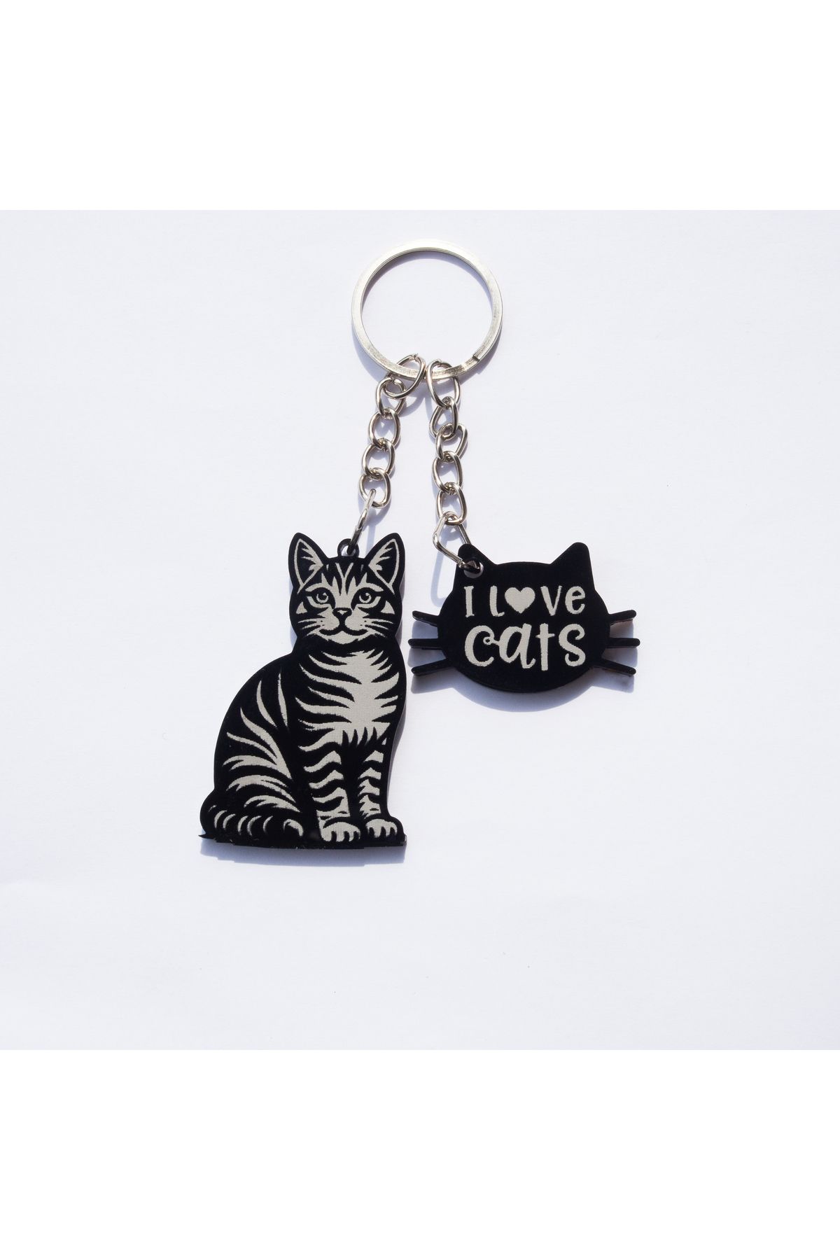 Phocaea Craft Kedi Figürlü Siyah Pleksi Charm Anahtarlık