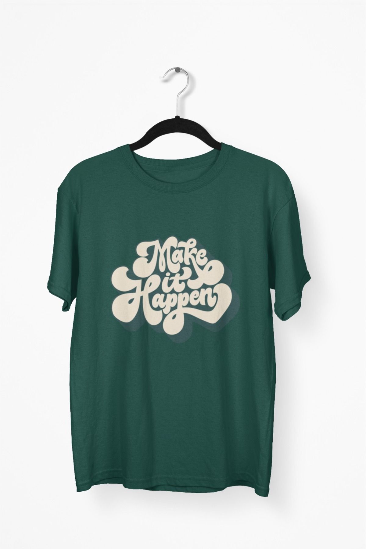 Butik ERKEK/KADIN -MAKE HIT HAPPEN- TRANSFER BASKILI YUVARLAK YAKA KISA KOL TİŞÖRT