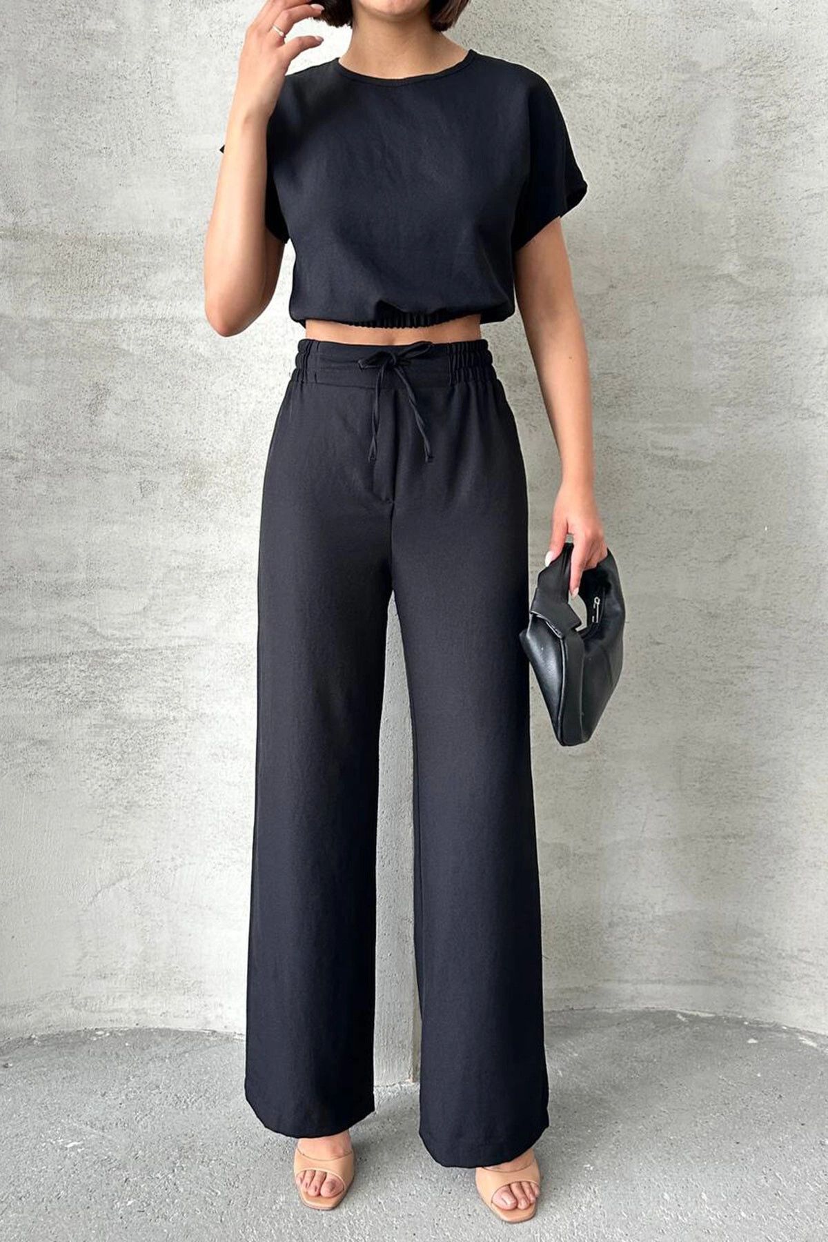 bacc Siyah Crop Bluz Ve Pantolon Alt Üst Takım BCHN-25255057