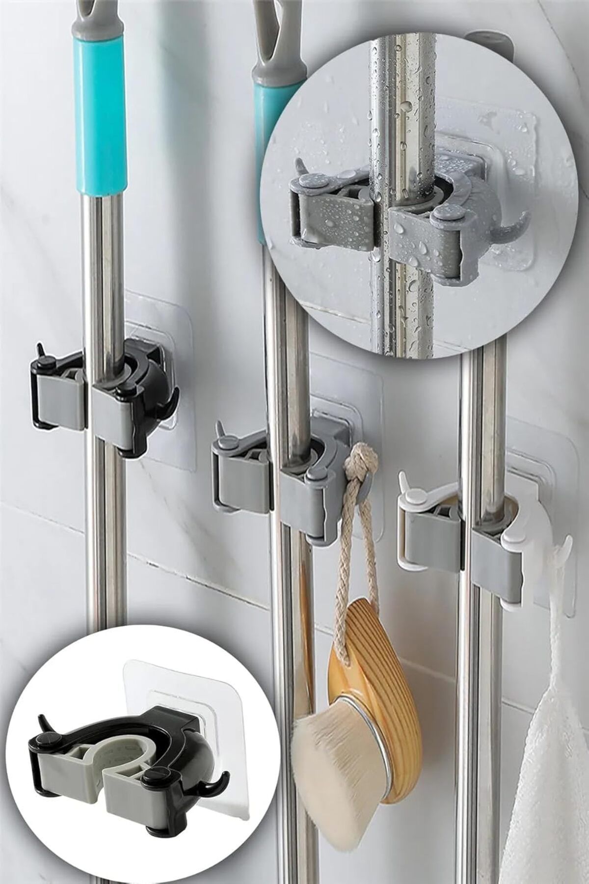 STOREMAX nffashopm Paspas Süpürge Fırça Ve Mop Askısı Sap Tutucu Mutfak Ve Banyo Askısı (Üçlü) (3)