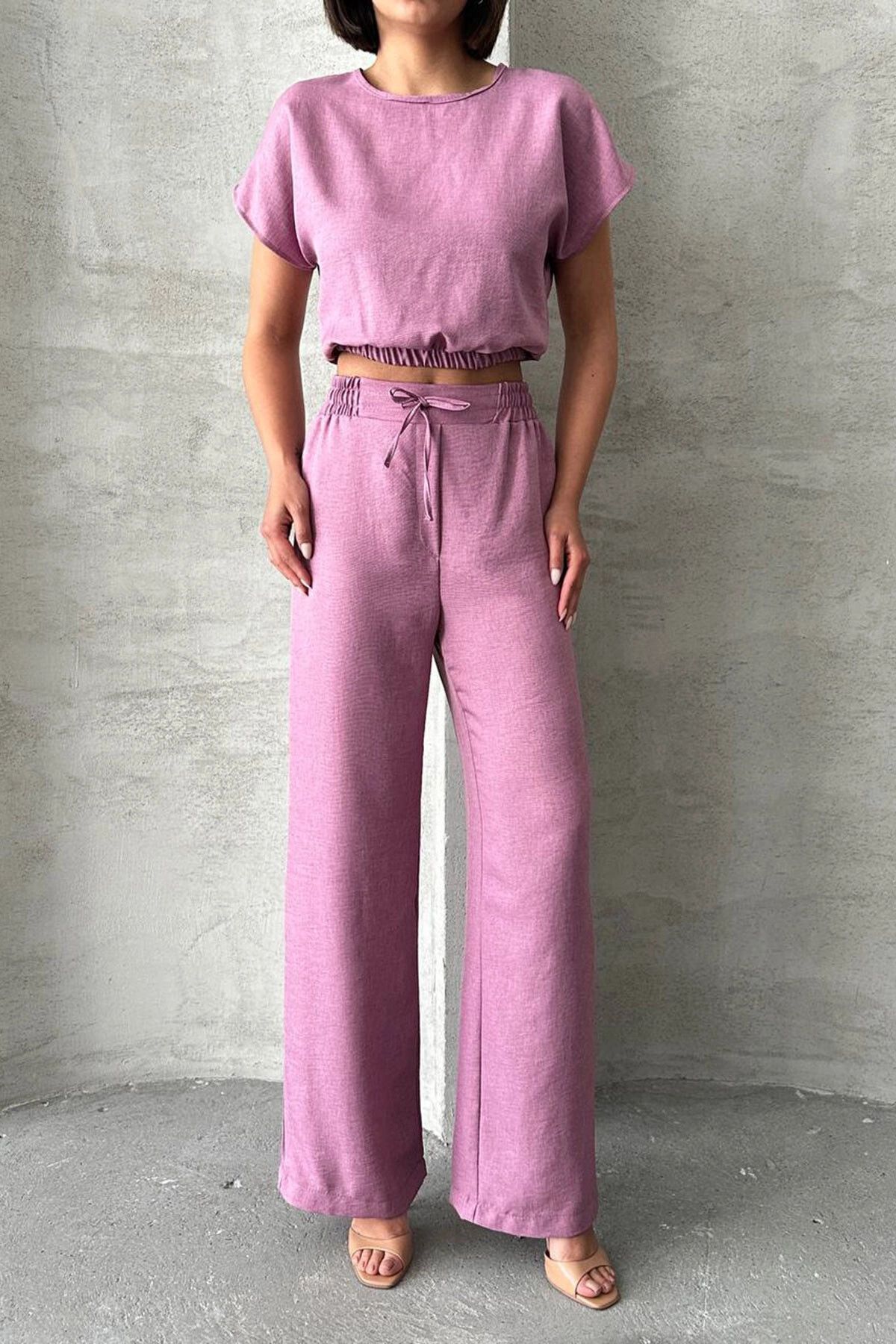 bacc Pembe Crop Bluz Ve Pantolon Alt Üst Takım BCHN-25255057