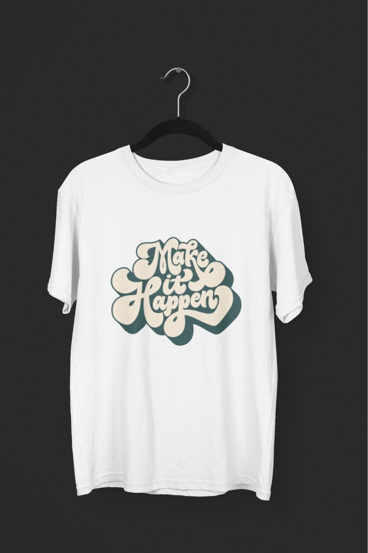 Butik ERKEK/KADIN -MAKE HIT HAPPEN- TRANSFER BASKILI YUVARLAK YAKA KISA KOL TİŞÖRT
