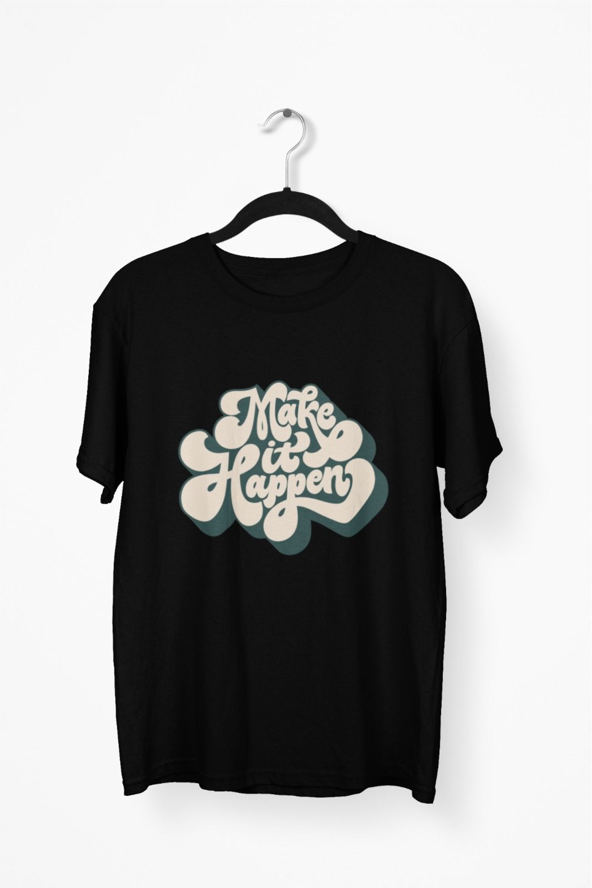 Butik ERKEK/KADIN -MAKE HIT HAPPEN- TRANSFER BASKILI YUVARLAK YAKA KISA KOL TİŞÖRT