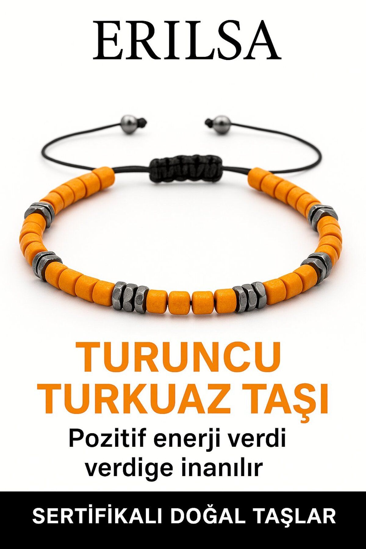 Erilsa Sertifikalı Terahertz – Turuncu Turkuaz Taşı Bileklik (İnce Model) – Canlılık, Koruma ve Denge Taşı