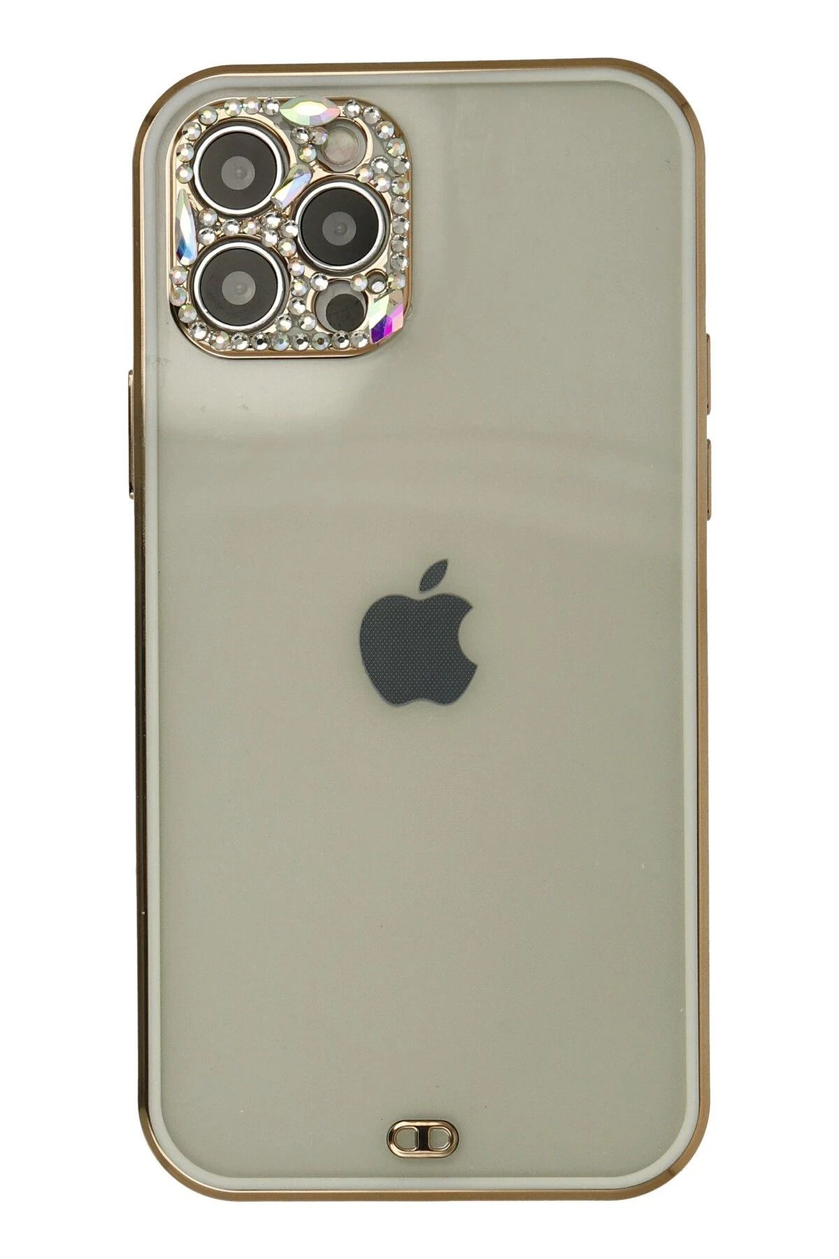 NewFace iPhone 12 Pro Max Kılıf Liva Taşlı Silikon - Beyaz JOJUA