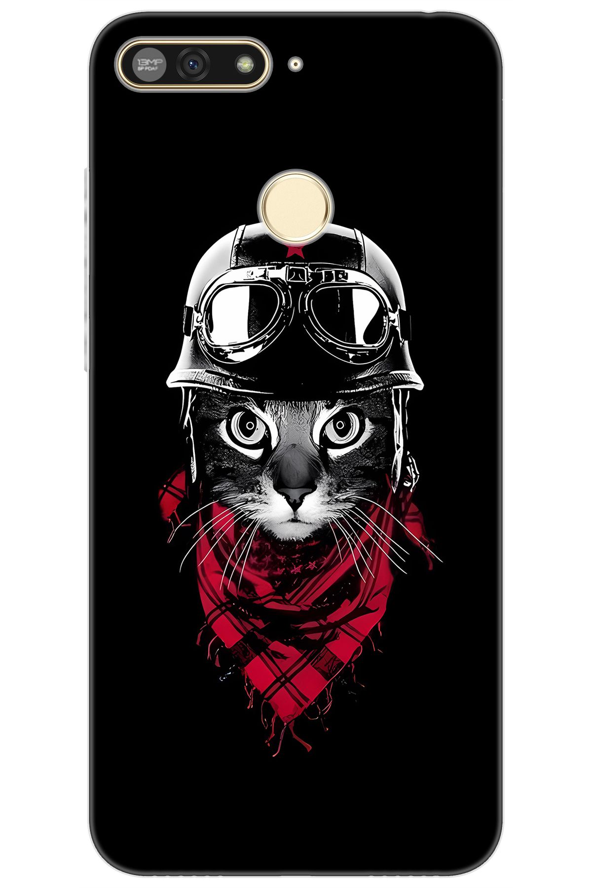 Ceppare Honor 7A (AUM-L29) Uyumlu Kılıf Desen Baskılı Silikon Pilot Kedi STK:656 CP-9oyqdPj