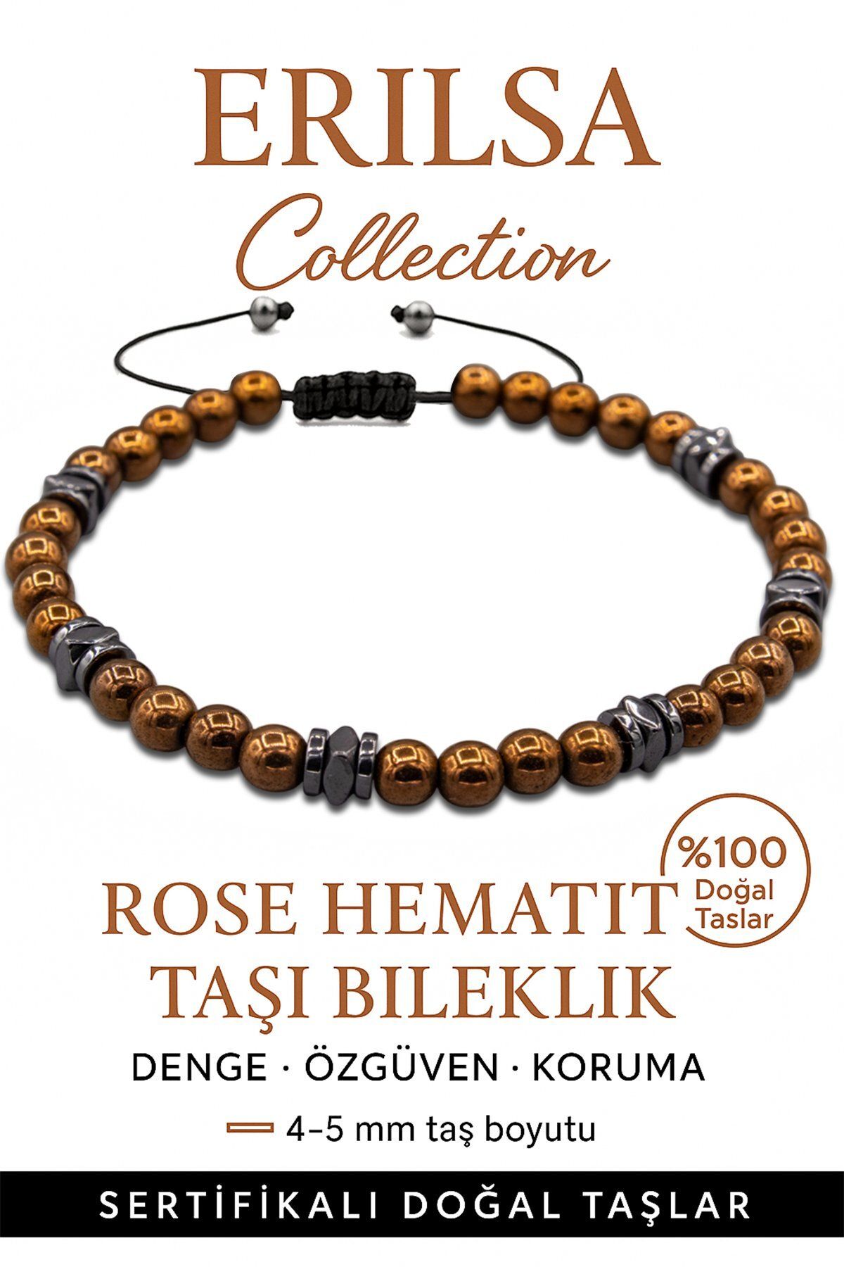 Erilsa Sertifikalı Terahertz – Rose Hematit Taşı Bileklik (İnce Model) – Denge, Koruma ve Feminen Güç Taşı