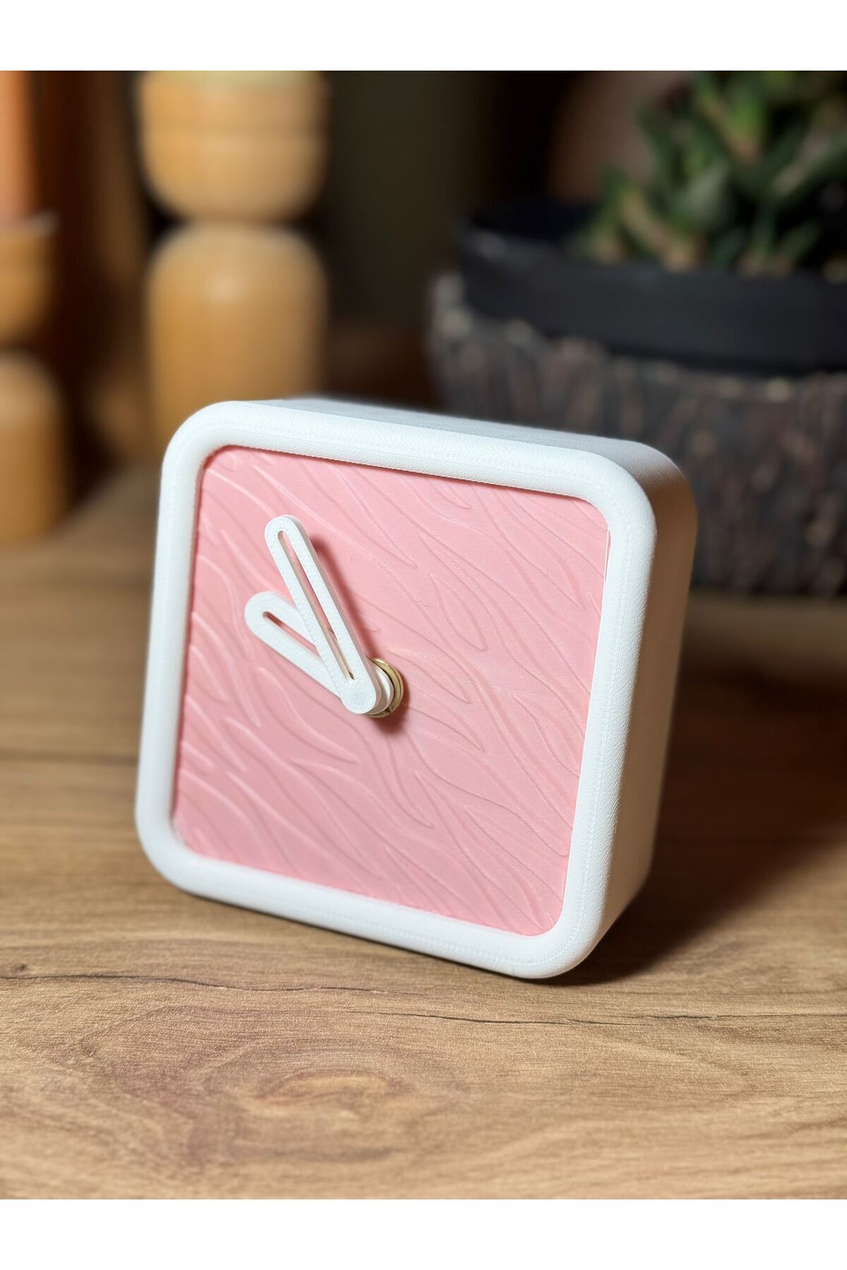 shop Minimalist Kare Masa Saati Beyaz Pembe