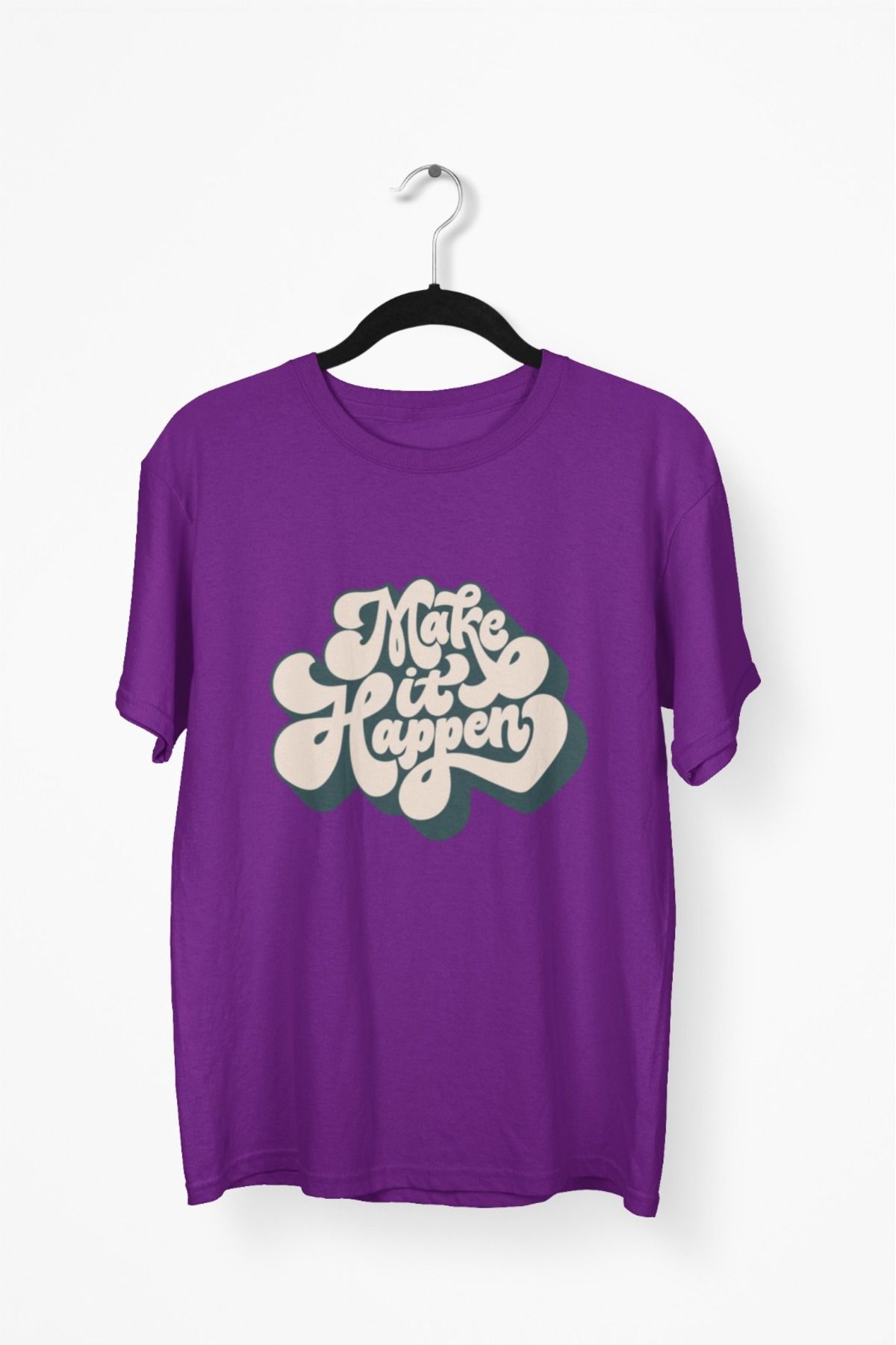 Butik ERKEK/KADIN -MAKE HIT HAPPEN- TRANSFER BASKILI YUVARLAK YAKA KISA KOL TİŞÖRT