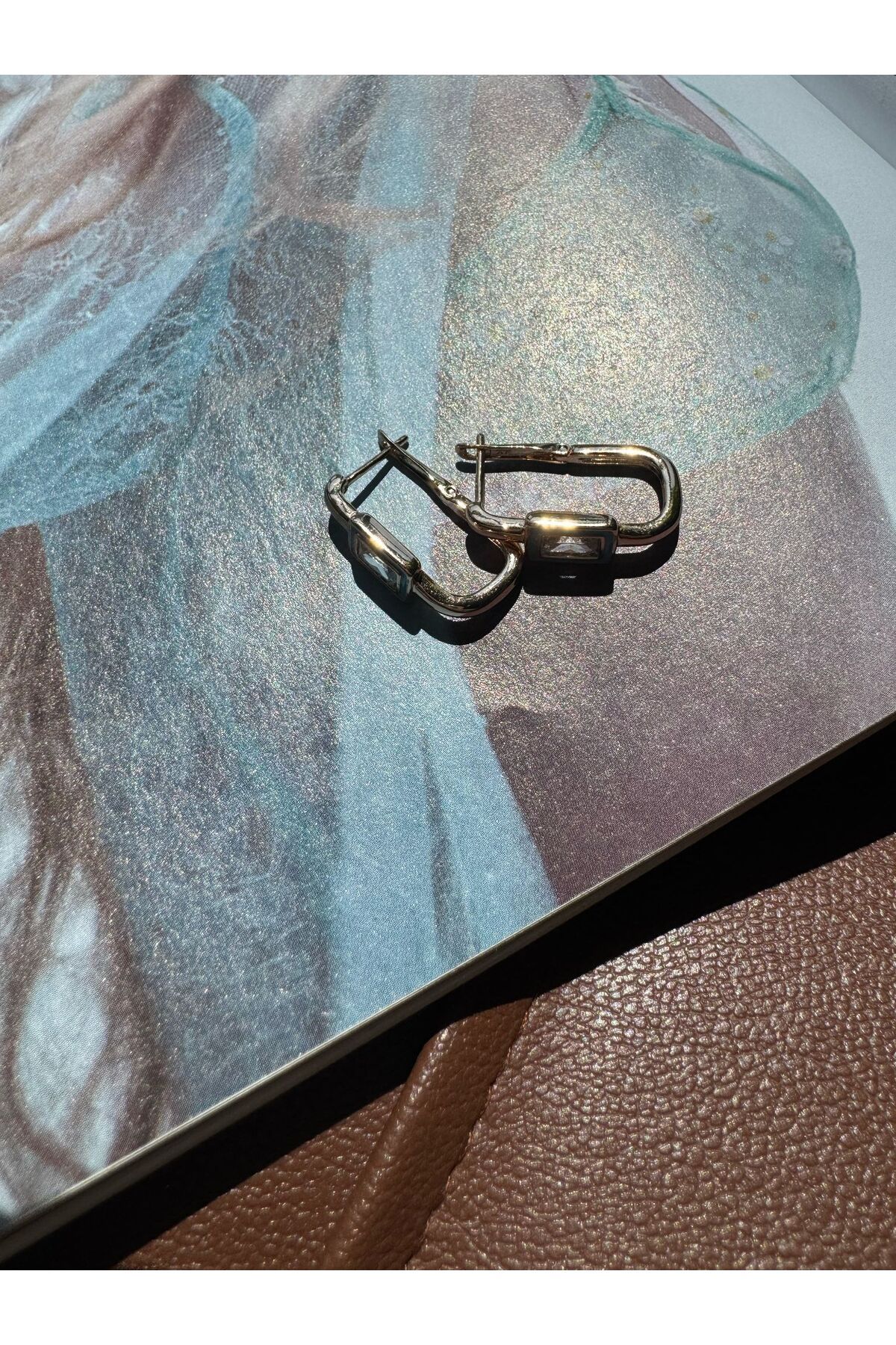 MODA Rose Gold Mavi Dikdörtgen Taşlı Vip Küpe