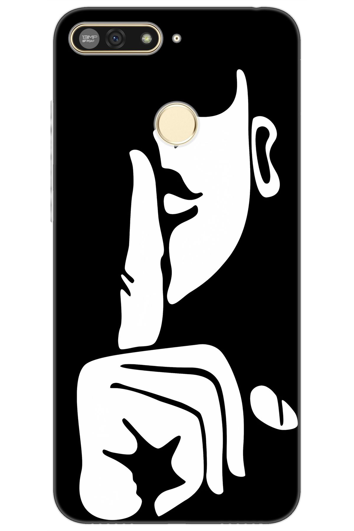 Ceppare Honor 7A (AUM-L29) Uyumlu Kılıf Desen Baskılı Silikon Siyah Beyaz Sessizlik STK:653 CP-gje63bW