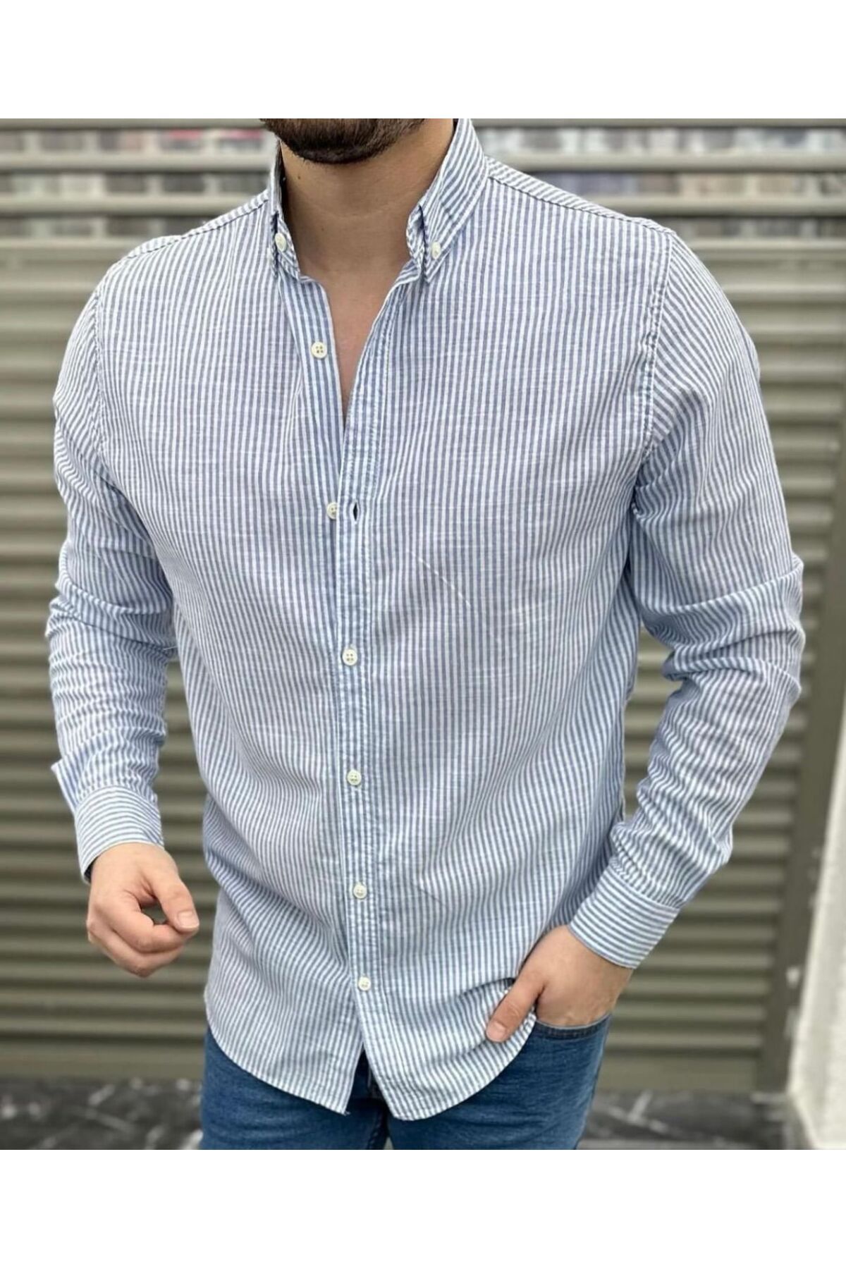 LC Waikiki Keten Çizgili Slim Fit Erkek Şık Premium Kalite Düğmeli Pamuklu Erkek Gömlek Klasik ve Spor Giyim