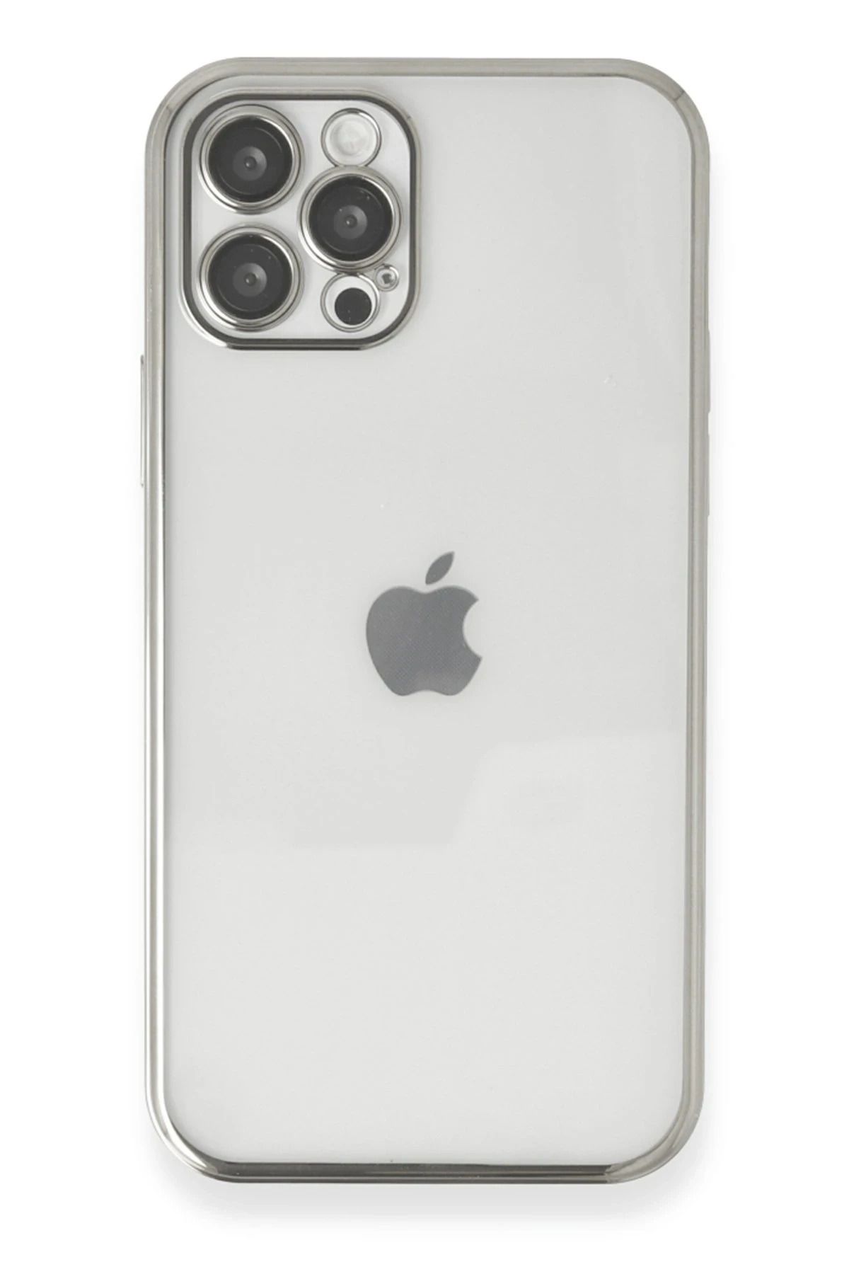 NewFace iPhone 12 Pro Kılıf Lensli Silikon - Gümüş FERRG