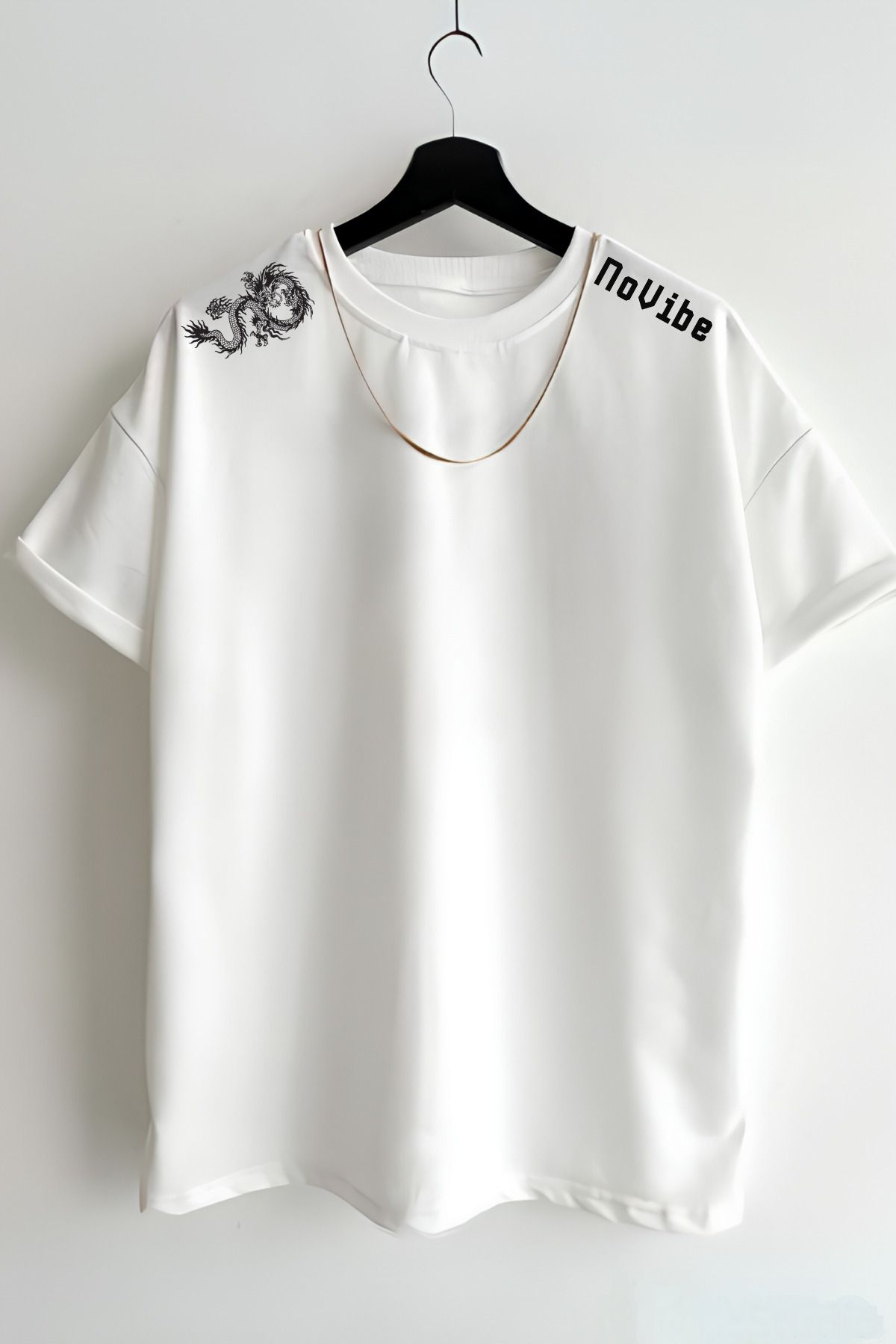 AMMA Unisex NoVibe Baskılı Oversize %100 Pamuk T-shirt