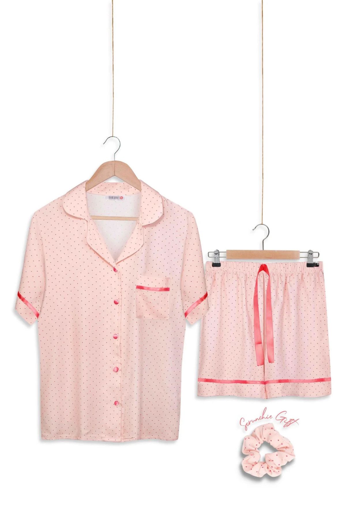 ZENCHES kadın kısa kollu şortlu rahat günlük şık pijama takımı