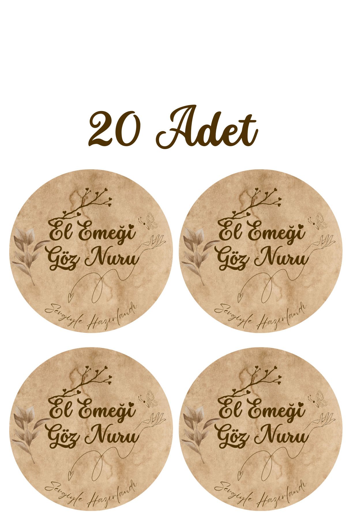 Dekals 20 Adet Sticker El İşi Handmade El Emeği Temalı Hediye Kutusu Etiketi 4 Cm